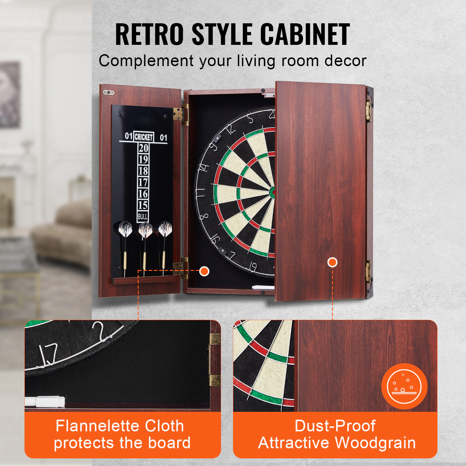 HONGGE Dartboard and Cabinet Set Ready-to-Play Bundle with Hideaway Cabinet, Easy Assembly