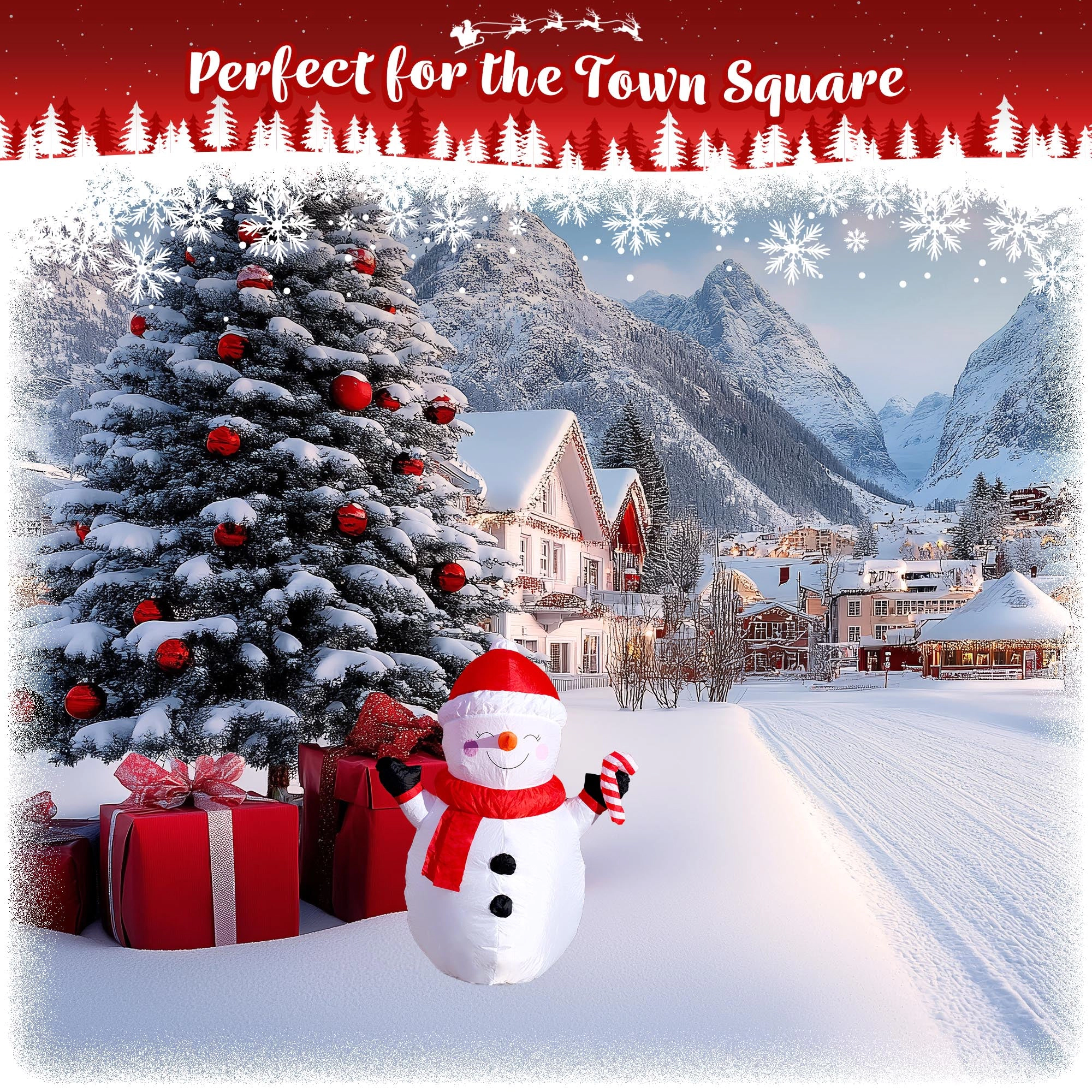 G128 3.5 ft Snowman Inflatable with Candy Canes and LED Lights - Fast Inflate, Weather-Resistant