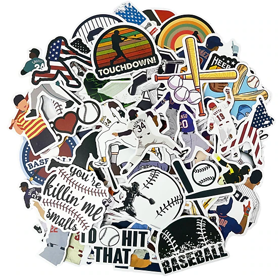 Wrapables Waterproof Vinyl Stickers for Water Bottles, Laptop, Phones, Decals for Teens, 100pcs, Baseball
