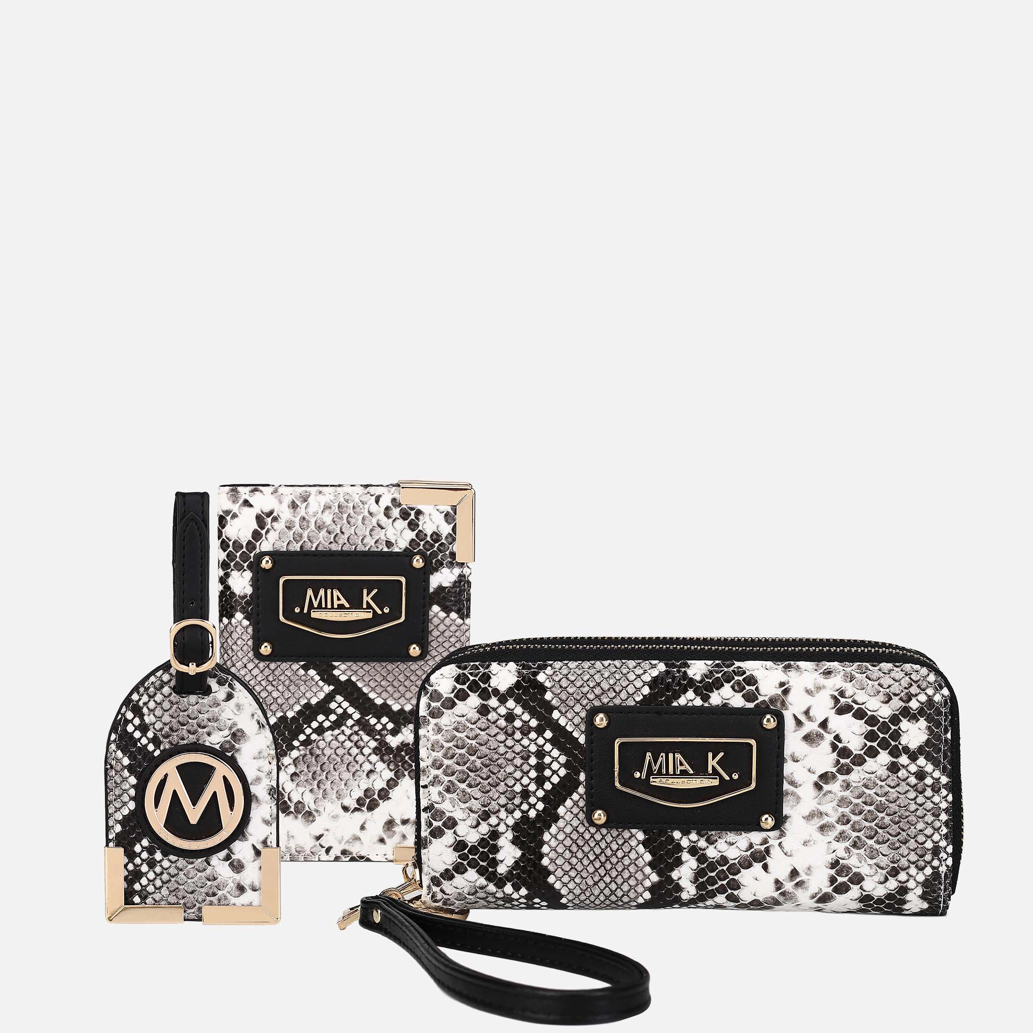 Mia K Collection Darla Travel Set - Faux-Snake Vegan Leather Passport Holder, Wallet and Luggage Tag