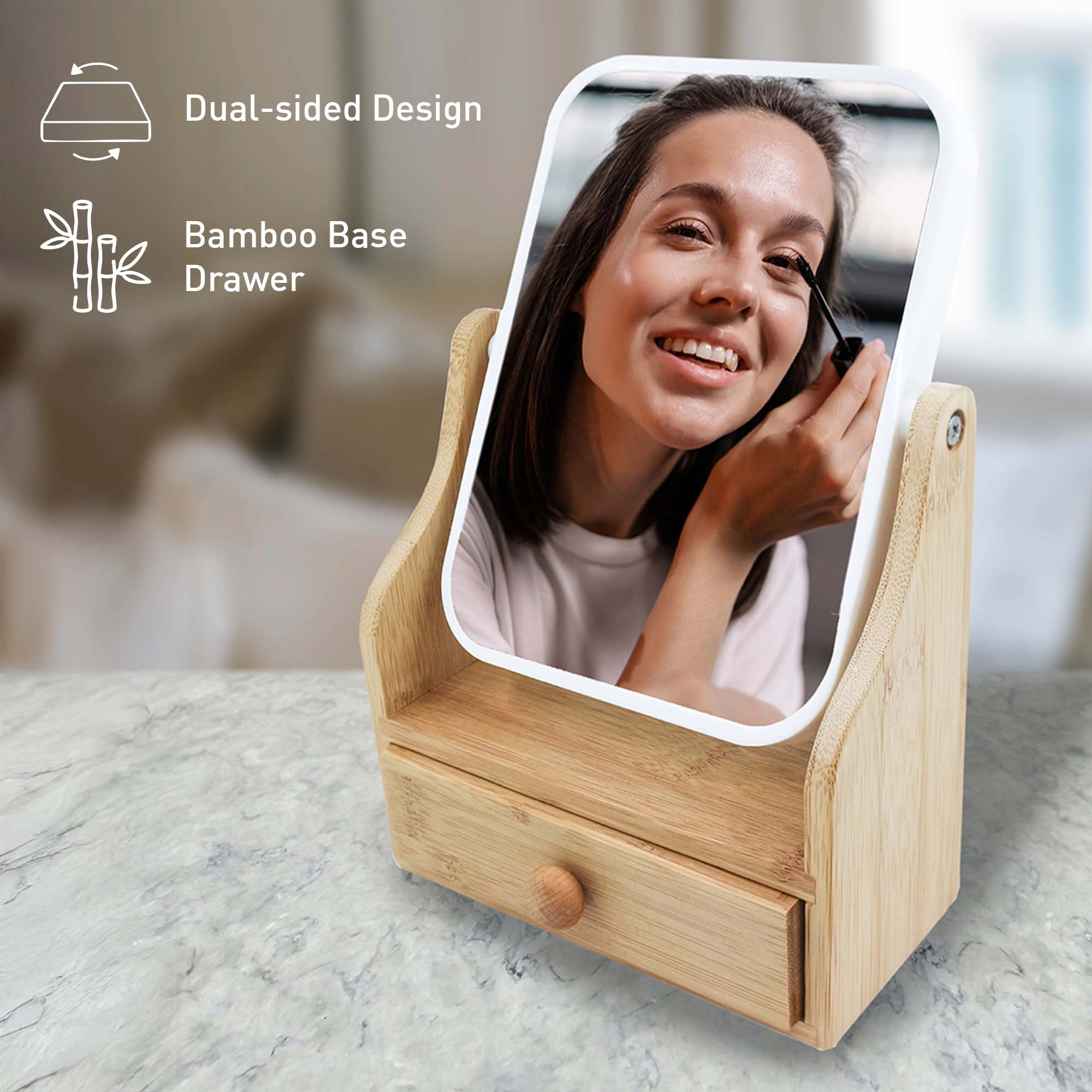 Pursonic Women's Beauty Makeup Bundle: Studio Brush Set, Multi-Shape Sponges & Bamboo Vanity Mirror