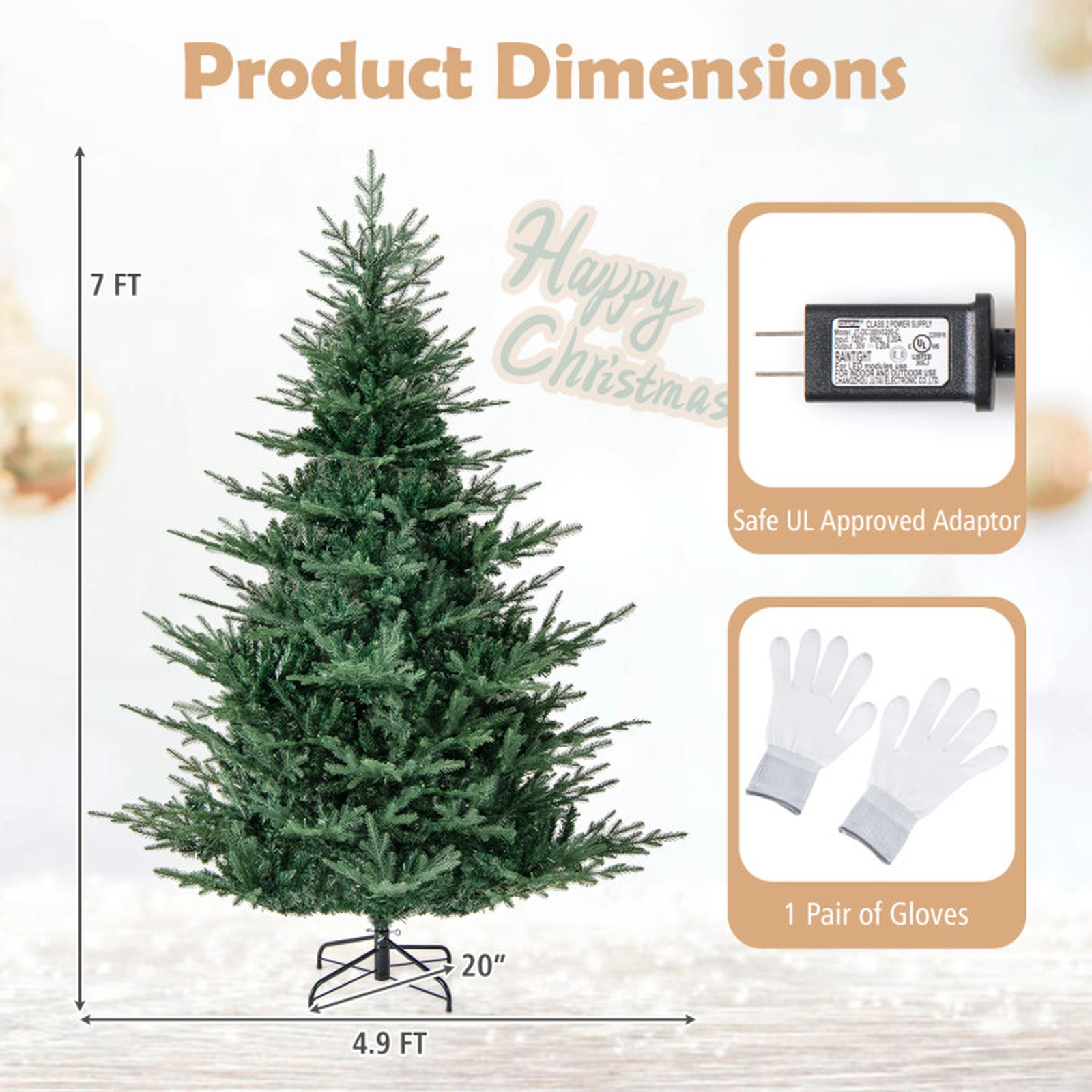 SUGIFT 7-ft Pre-Lit 8 Lighting Modes Hinged Artificial Christmas Tree 1102 Branch Tips 350 Warm White LEDs Green