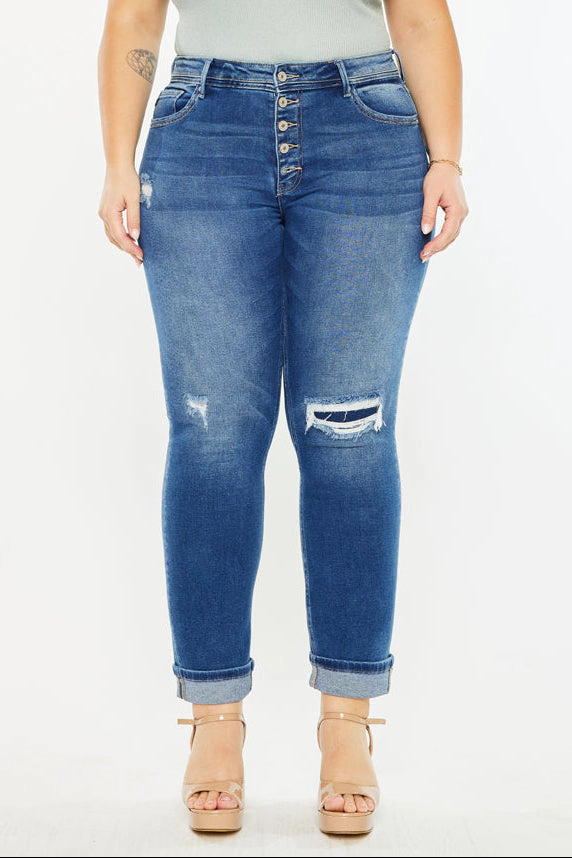 KanCan Women's Plus Mid Rise Slim Straight Klover Jeans
