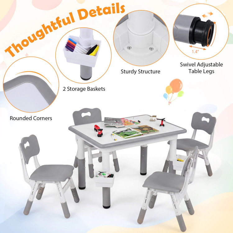 Hivvago Height Adjustable  Kids Table And 4 Chairs Set With Graffiti Desktop 2 Storage Baskets