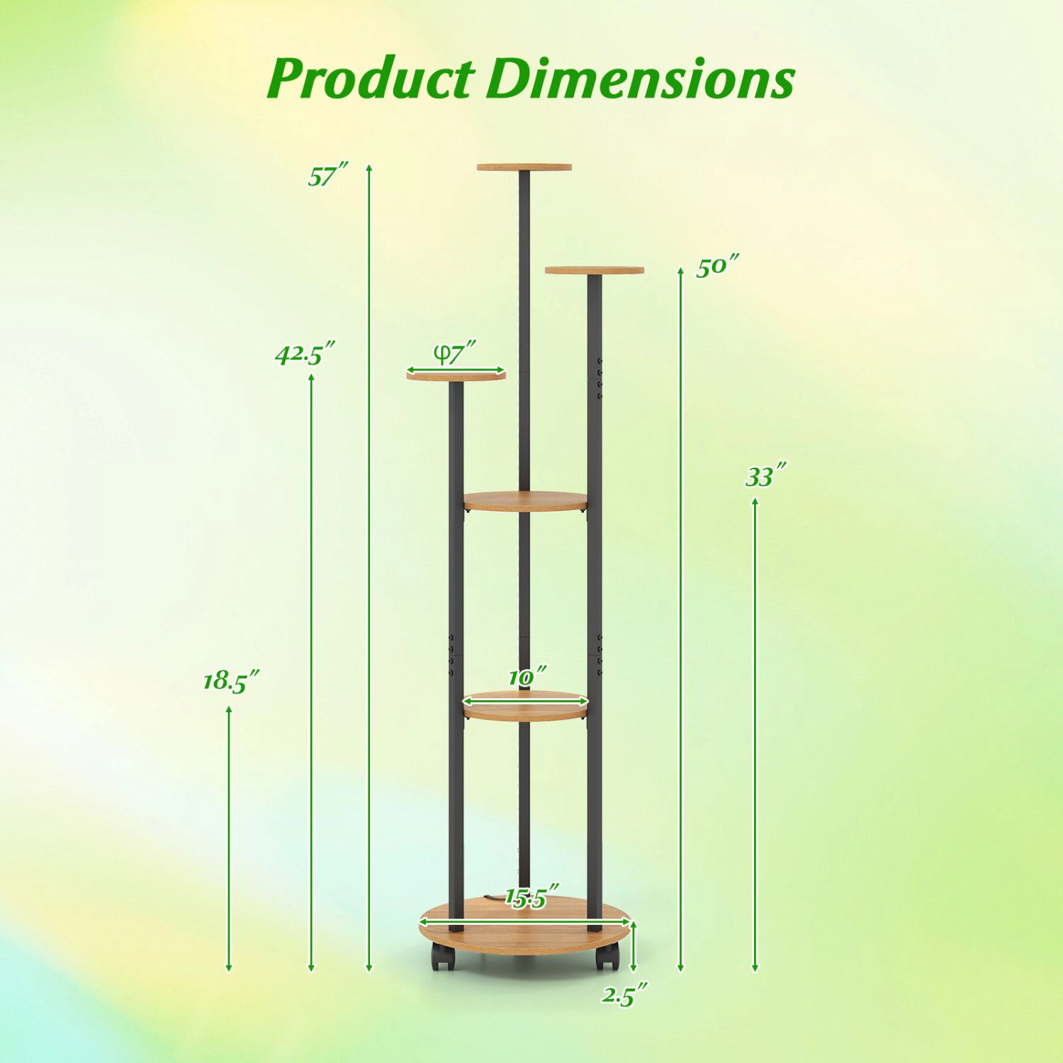 SlickBlue Unisex 57 Inch 6-Tier Plant Stand with RGB Lights and Wheels