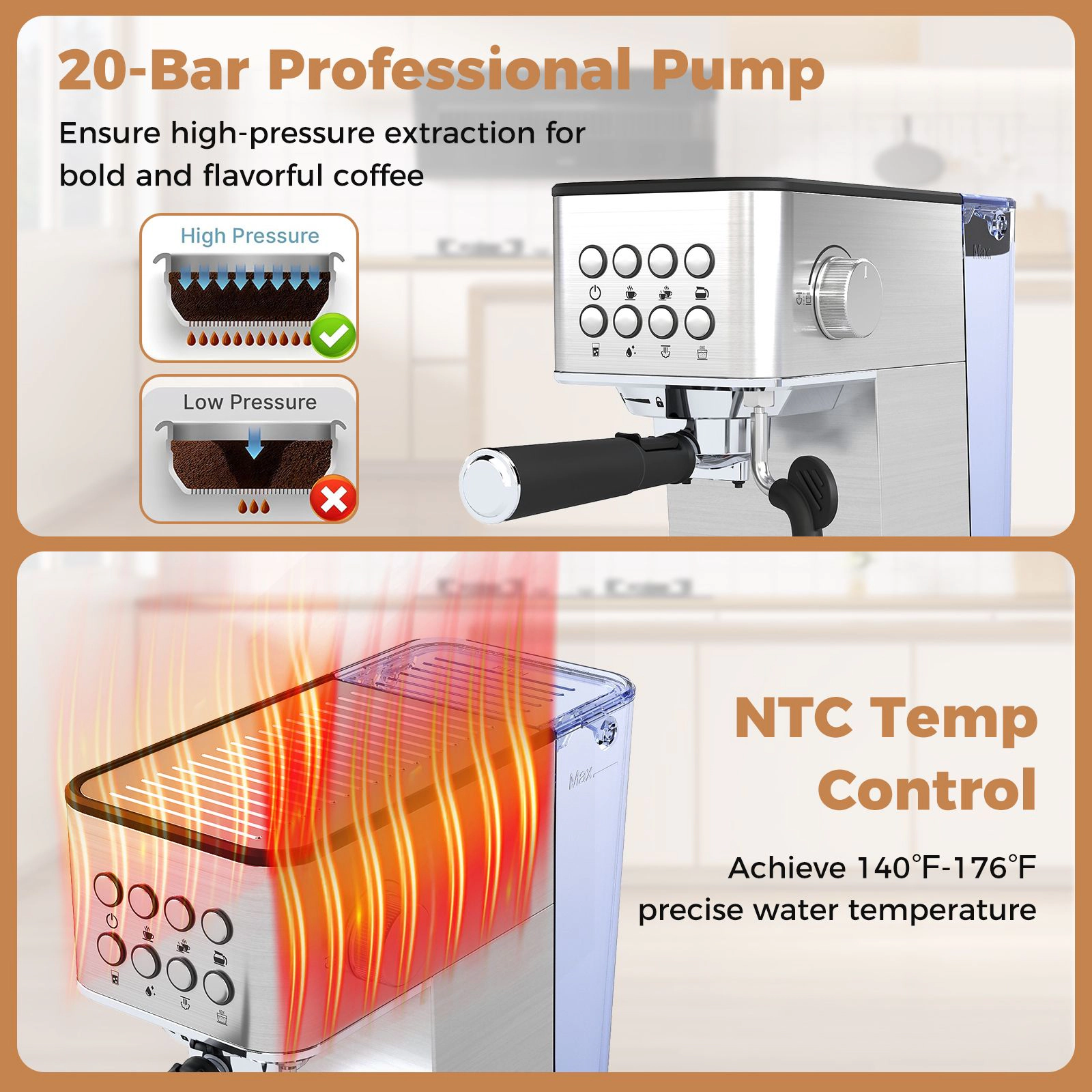 SlickBlue 20 Bar Espresso Maker with Steam Wand and Cup Warmer
