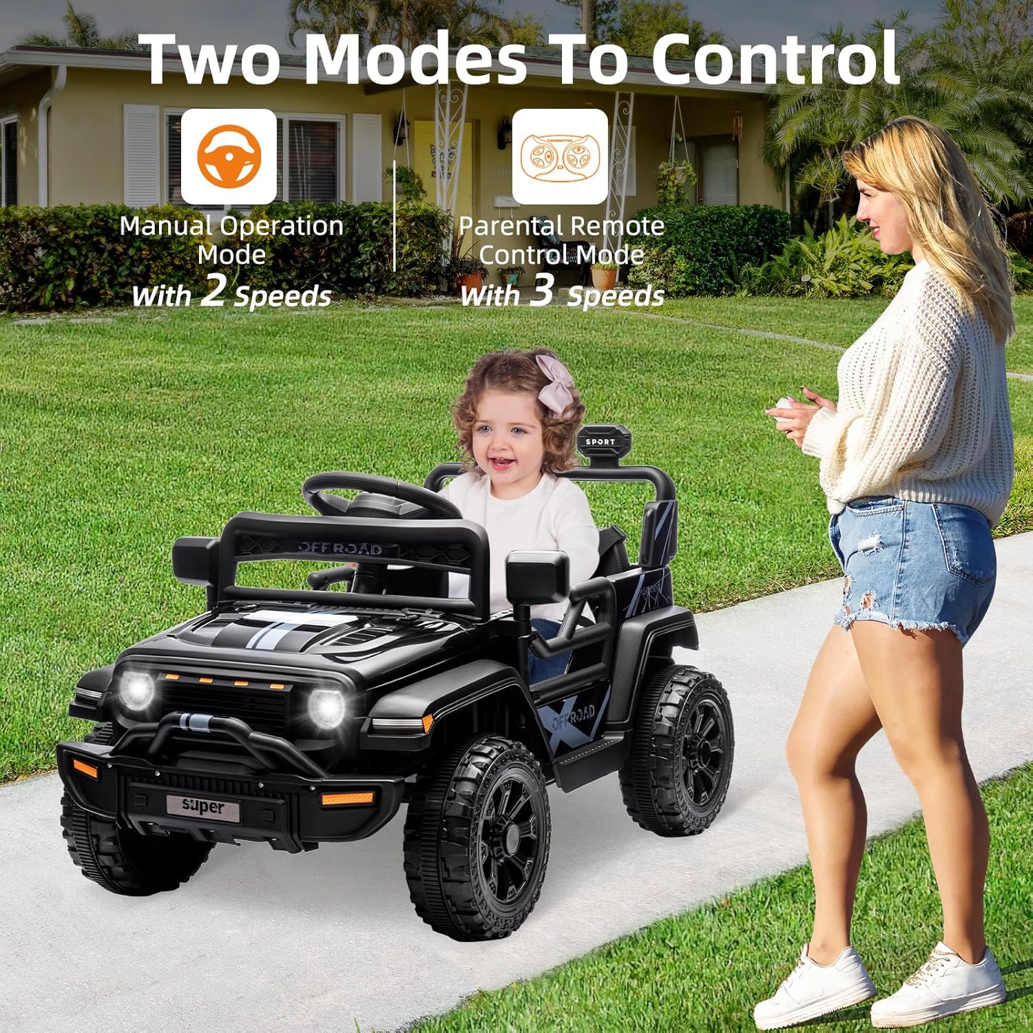 Enjyam 12V Kids Ride On Truck, Electric Vehicle with Parent Remote, LED Lights, Music, 2 Speeds