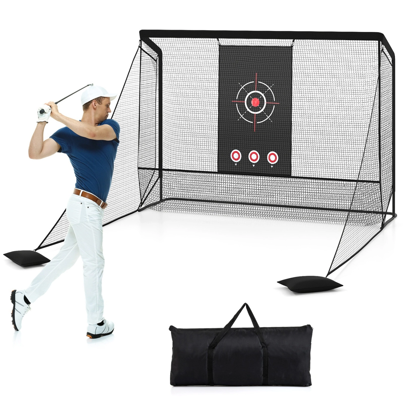 SUGIFT Dual Side Barriers and Target Cloth 10.7 ft Cage Adult Golf Practice Hitting Net