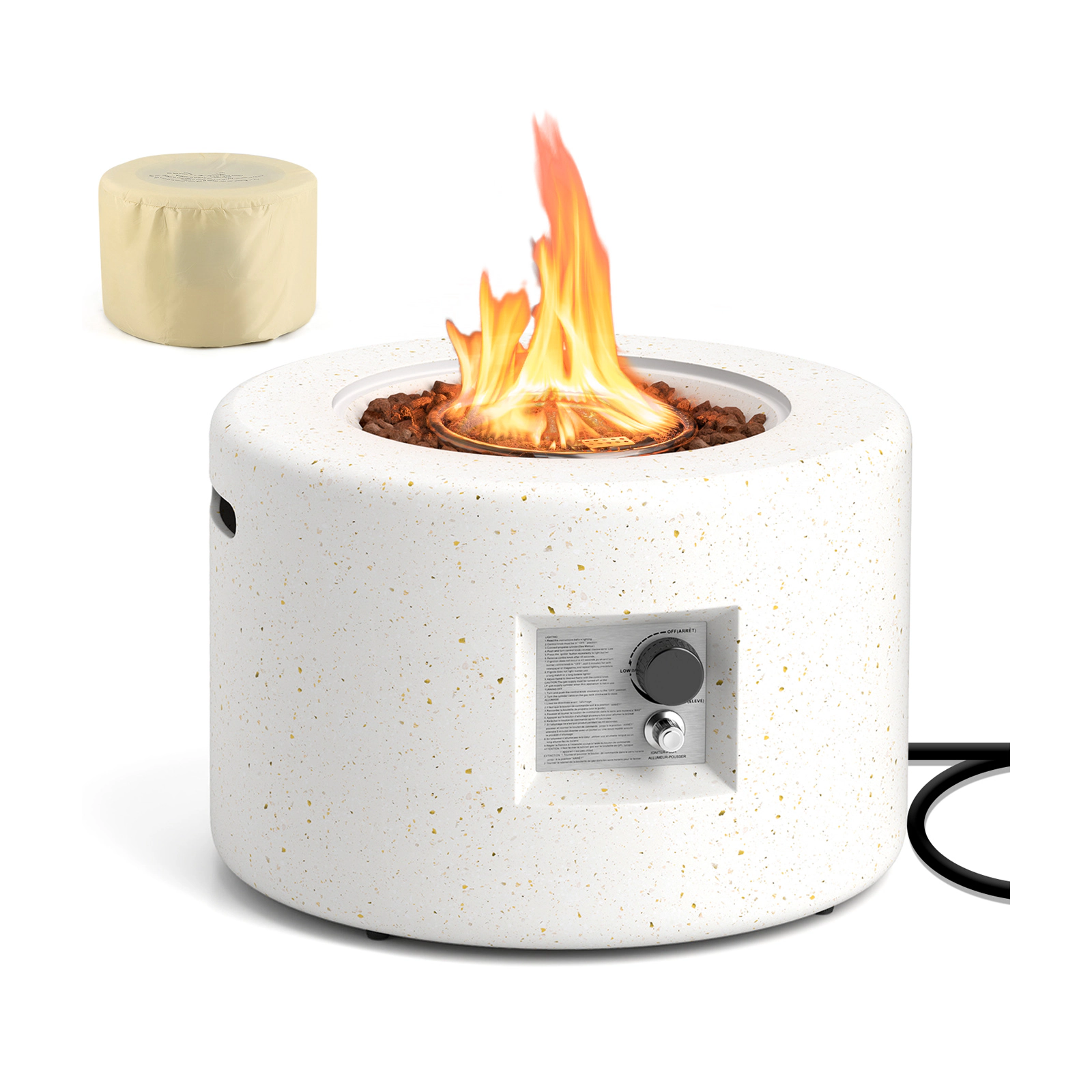 SUGIFT 25.5-Inch Round 40,000 BTU Terrazzo Propane Fire Pit Table with Lava Rocks and PVC Cover