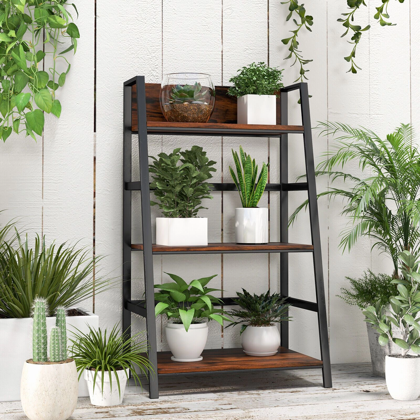 SlickBlue 3-Tier Ladder Shelf, Industrial Storage Bookshelf