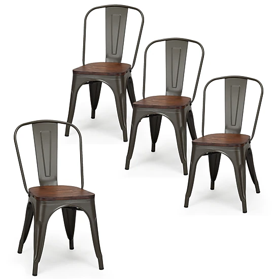 LJG 18 Inch Height Set of 4 Stackable Style Metal Wood Dining Chair