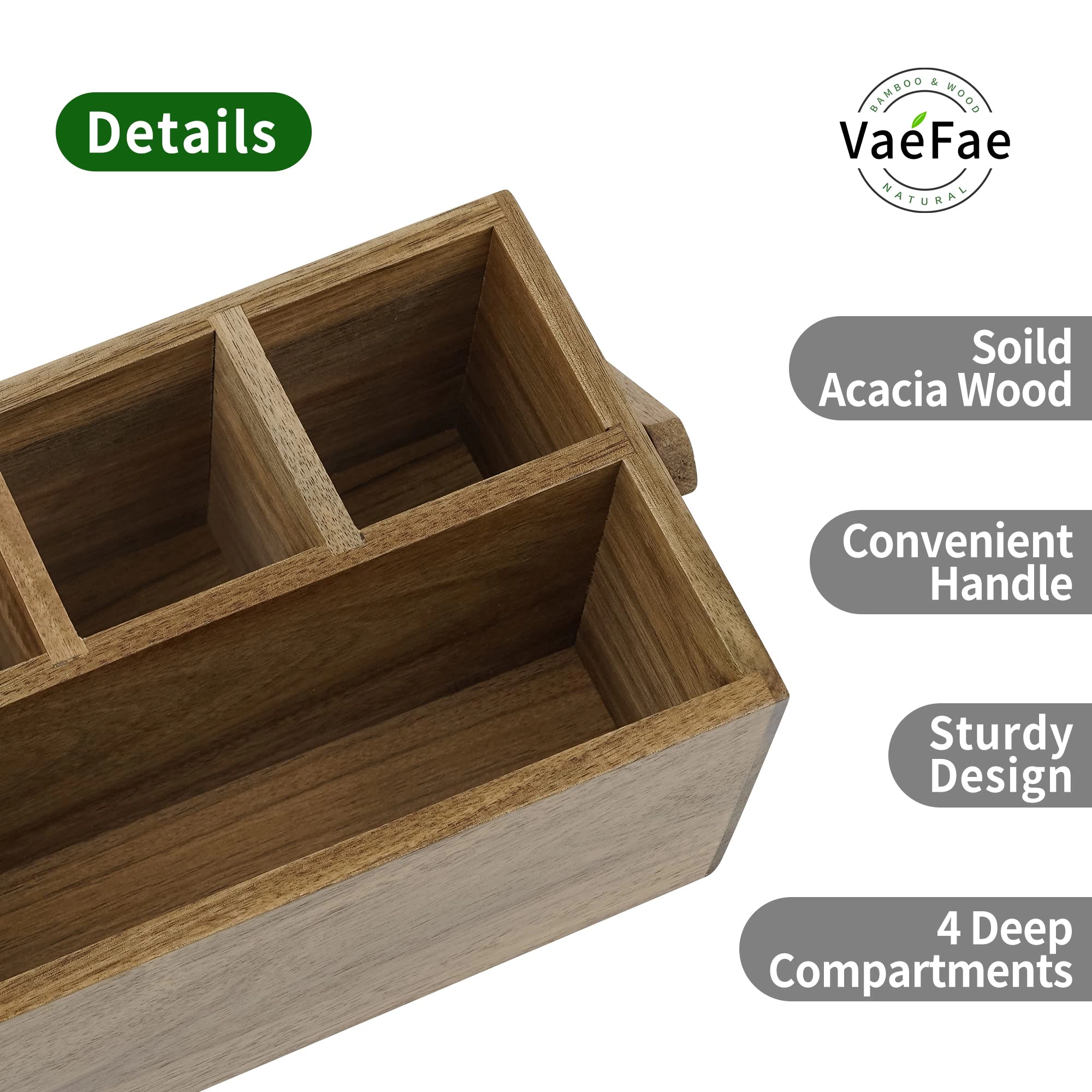 WZK Acacia Wood With Handle Kitchen Utensil Holder