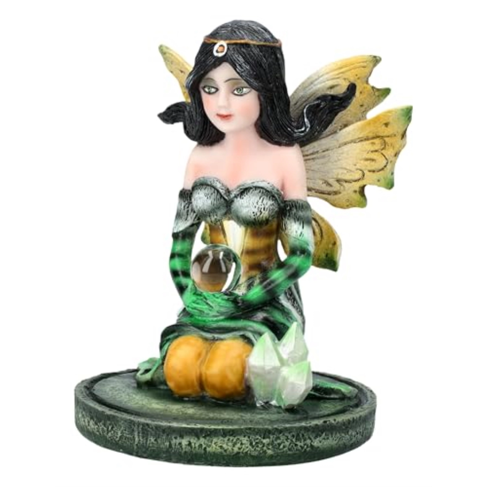 Pacific Giftware 3 inch Green Crystal Fairy Figurine with Mystical Orb and Crystal Accents Small Fairy Statue