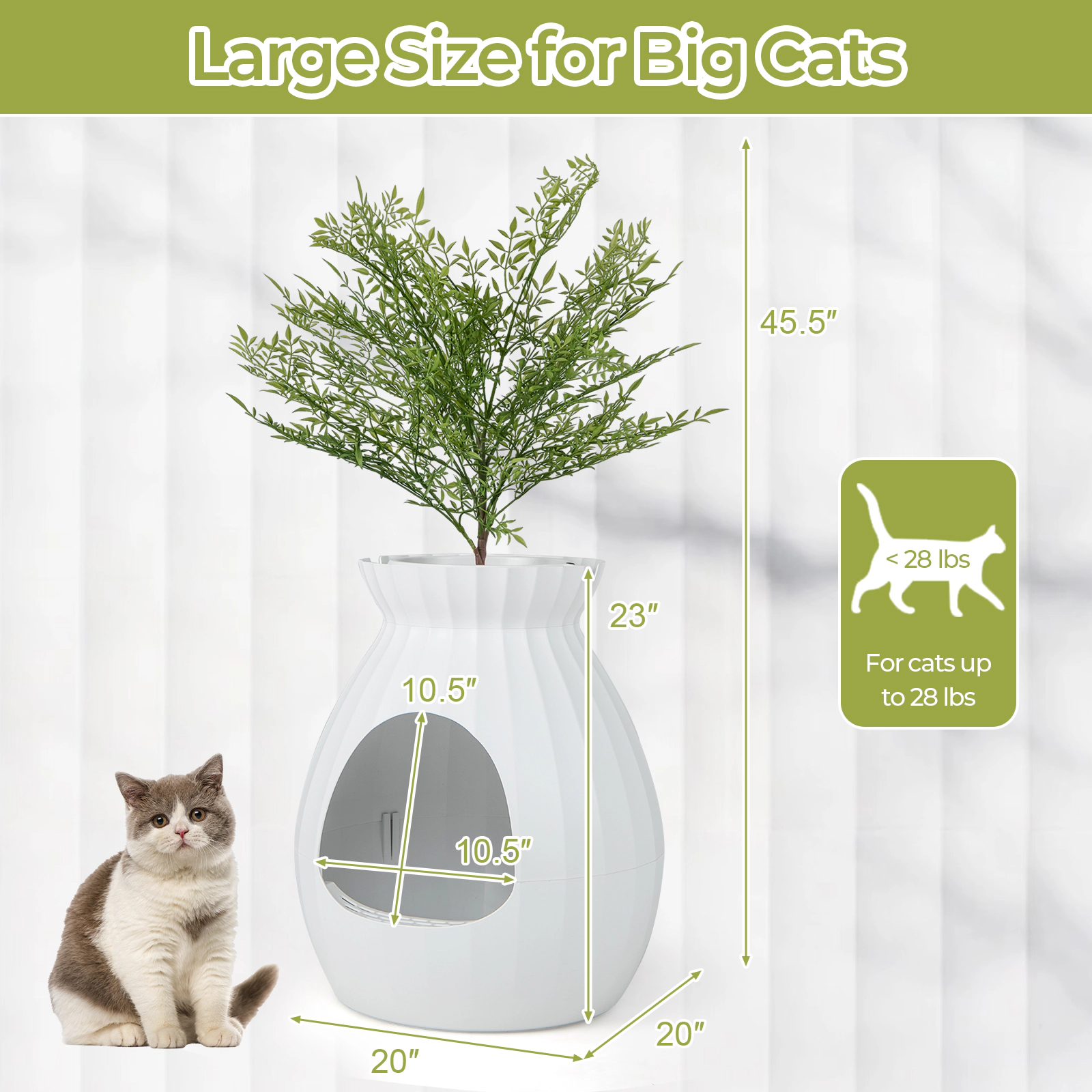 SUGIFT White Planter Cat Litter Box with Ion Odor Removal 20-in W 20-in D 23-in H 28-lb Cat Capacity