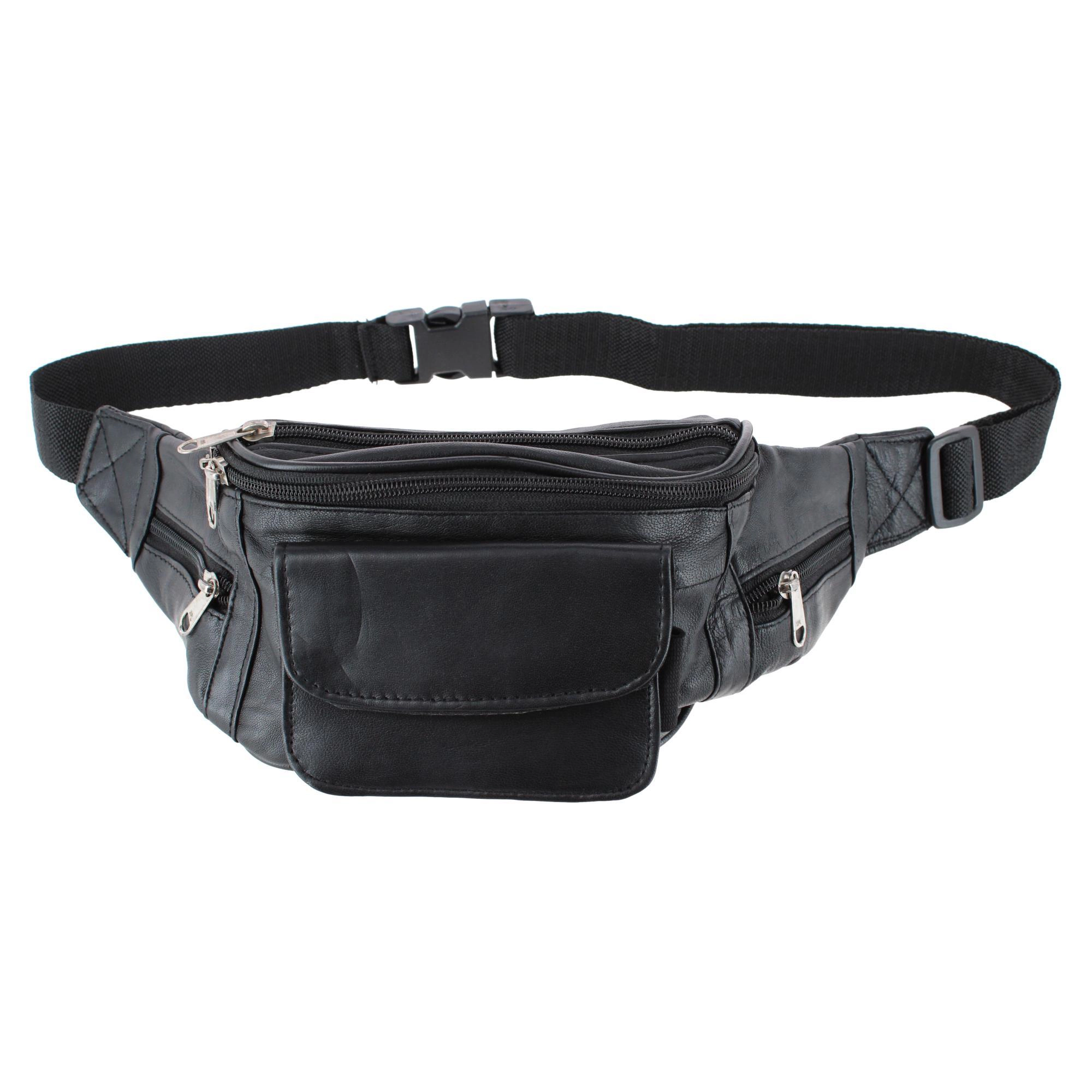 CTM Unisex Lambskin Leather Fanny Pack with Multiple Compartments