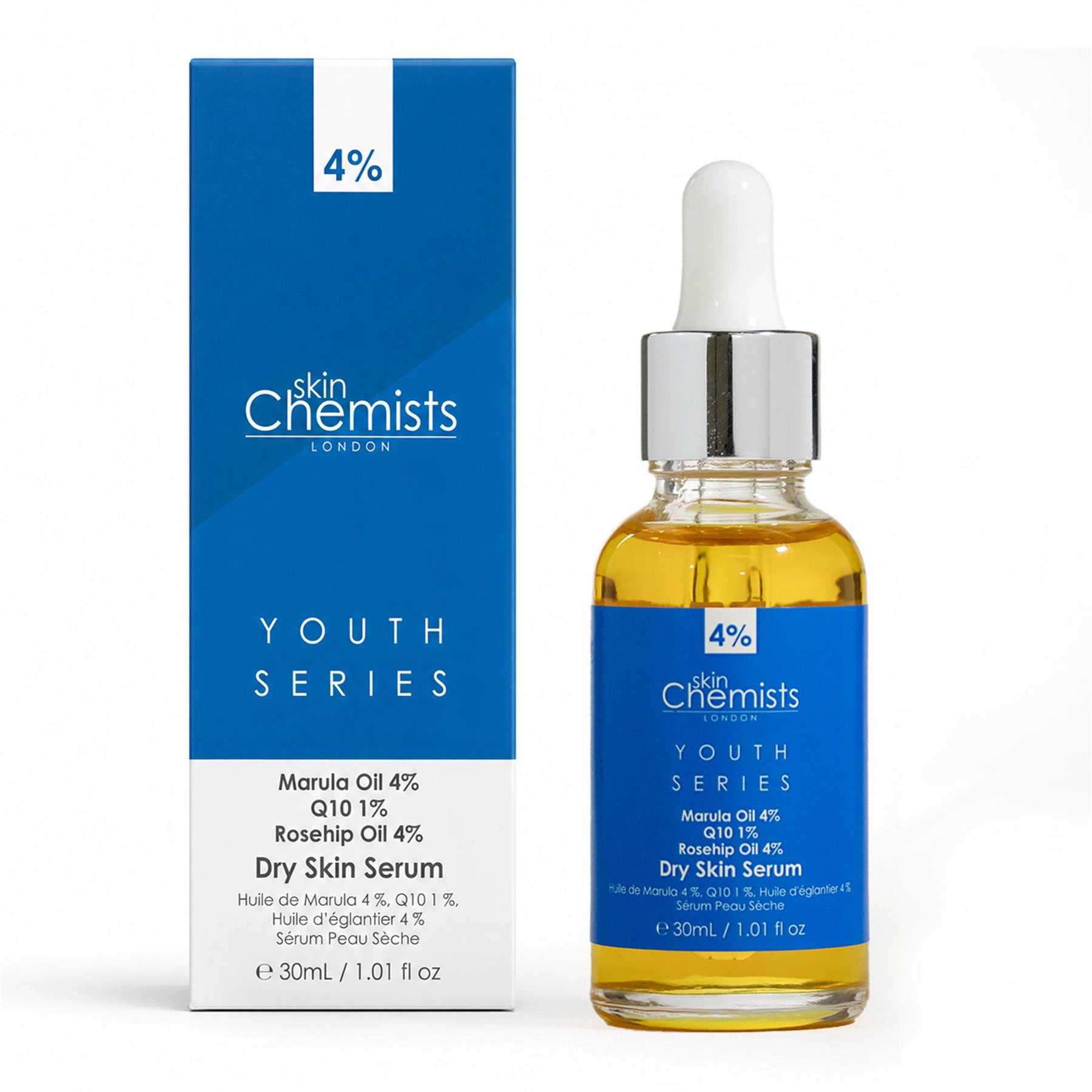 skinChemists Youth Series Dry Skin Serum - Marula Oil 4% Q10 1% Rosehip Oil 4% - 30ml