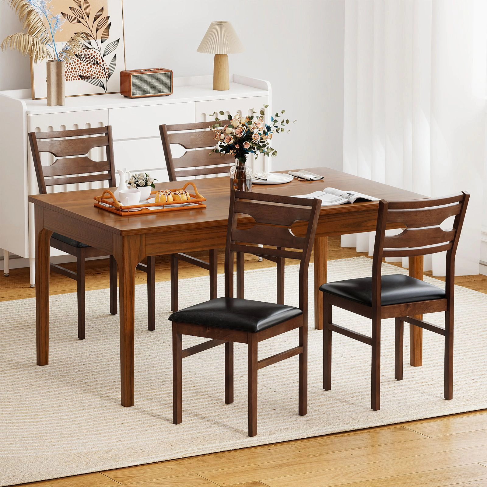 SlickBlue Wooden Dining Chairs Set of 2, PU Leather Upholstery