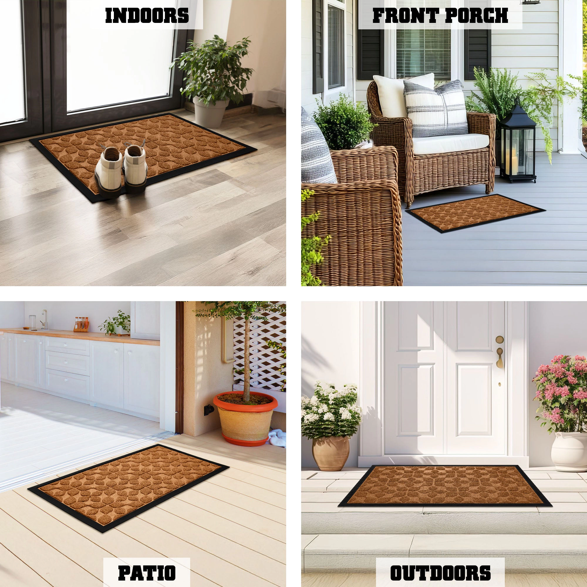 G128 23 x 35 in Brown Geometric Floral Door Mat - Heavy-Duty Polypropylene, Natural Rubber Non-Slip, Indoor/Outdoor
