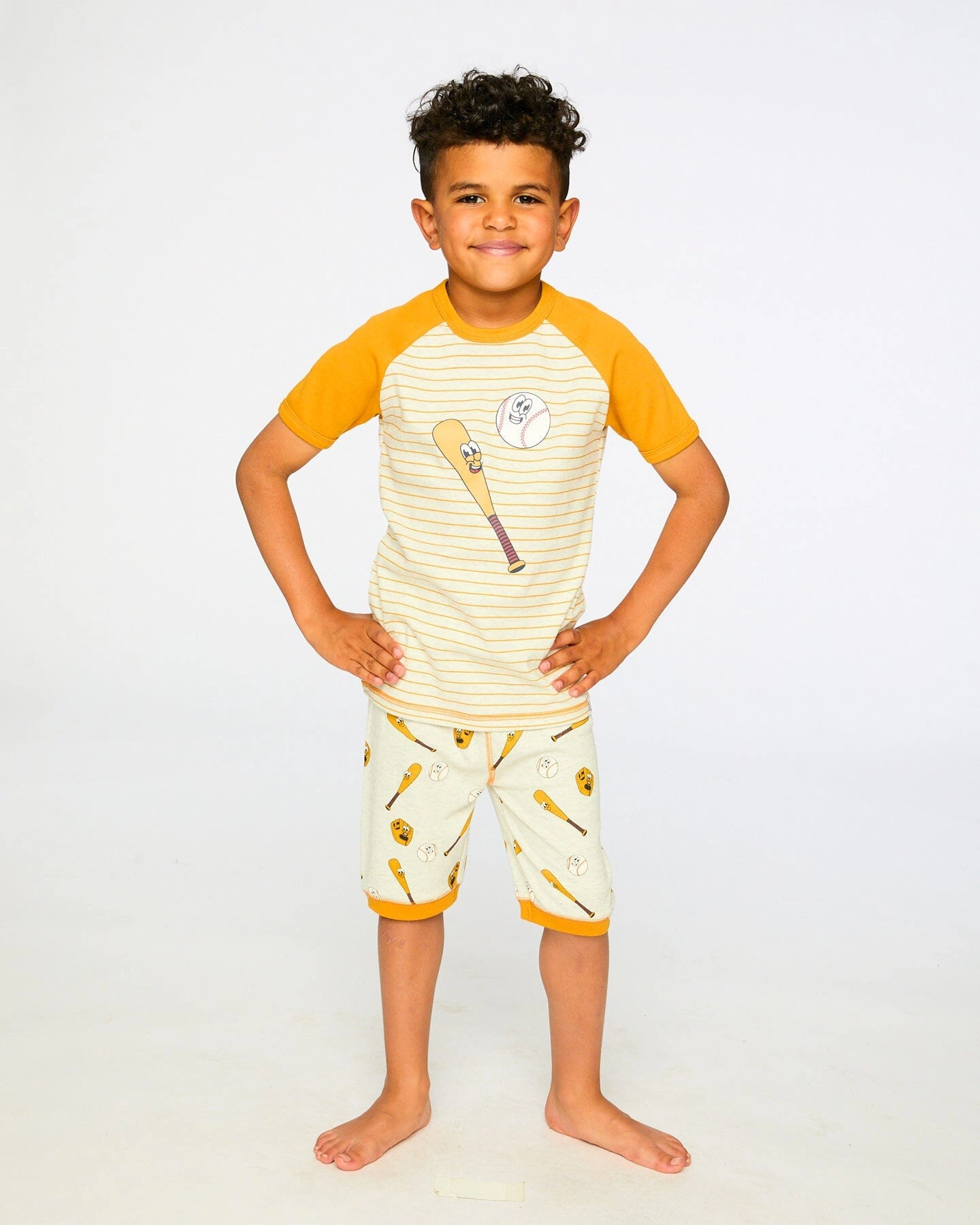 Deux par Boys Organic Cotton Baseball Print T-Shirt and Shorts Two-Piece Pyjama Set