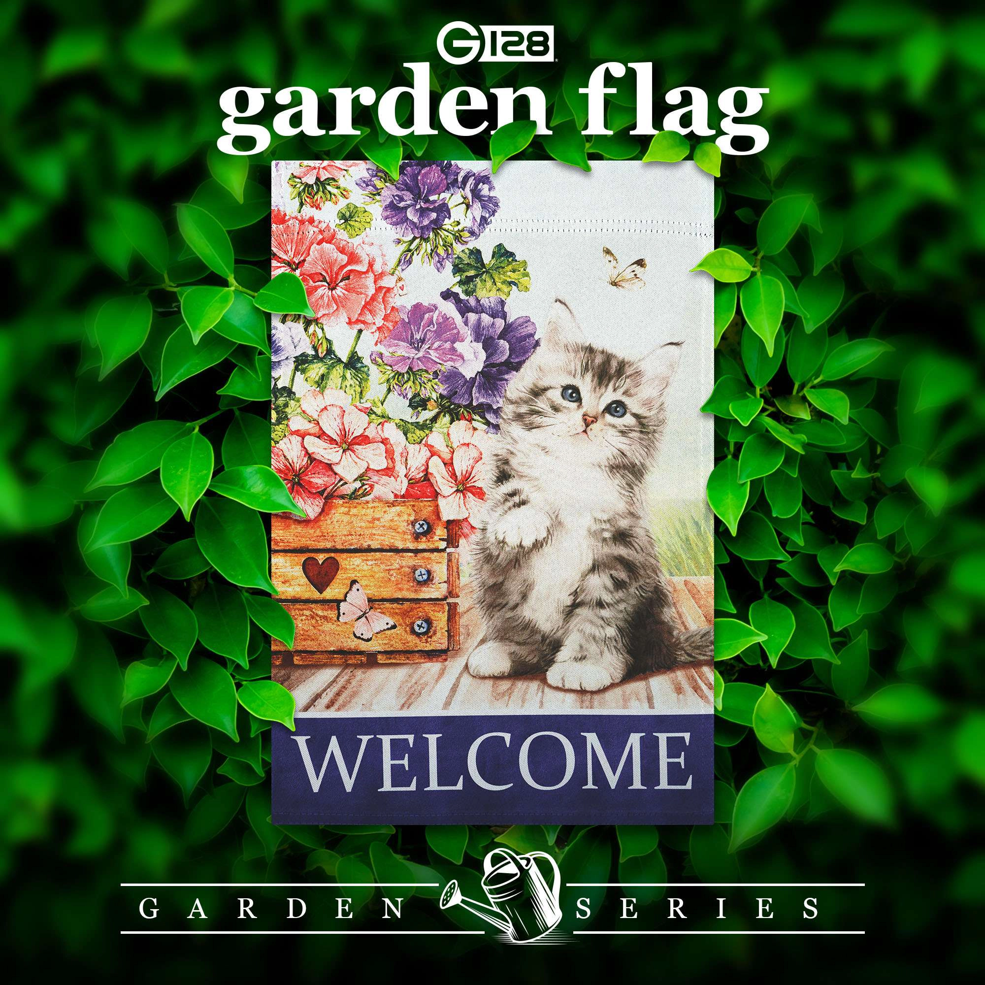 G128 12x18 in Double-Sided Welcome Kitten Flowers Garden Flag