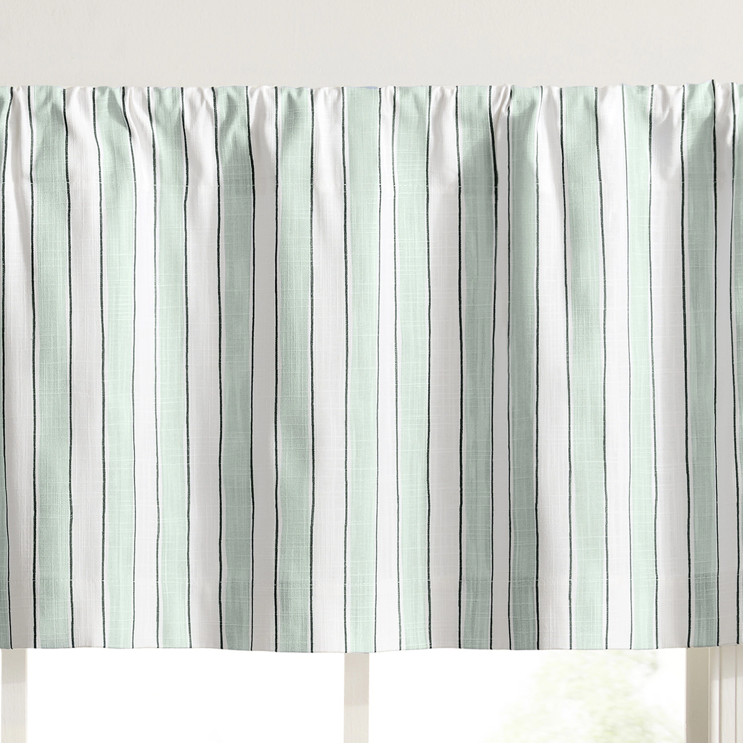 Ellis Curtain Saratoga Stripe 100% Cotton Tailored Rod Pocket Valance 50" x 16" Green