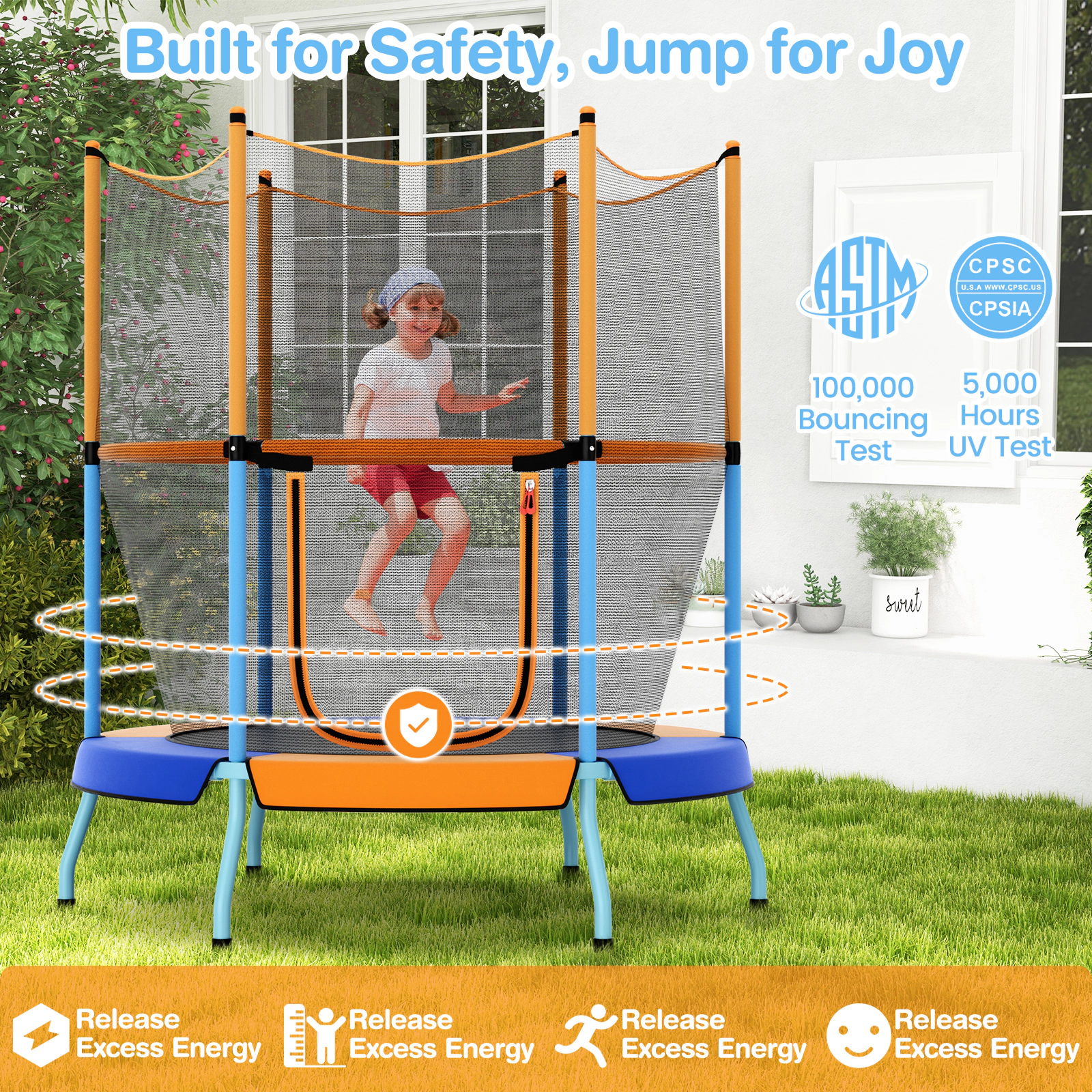 LJG 48 Inch Toddler Trampoline with Safety Enclosure Net