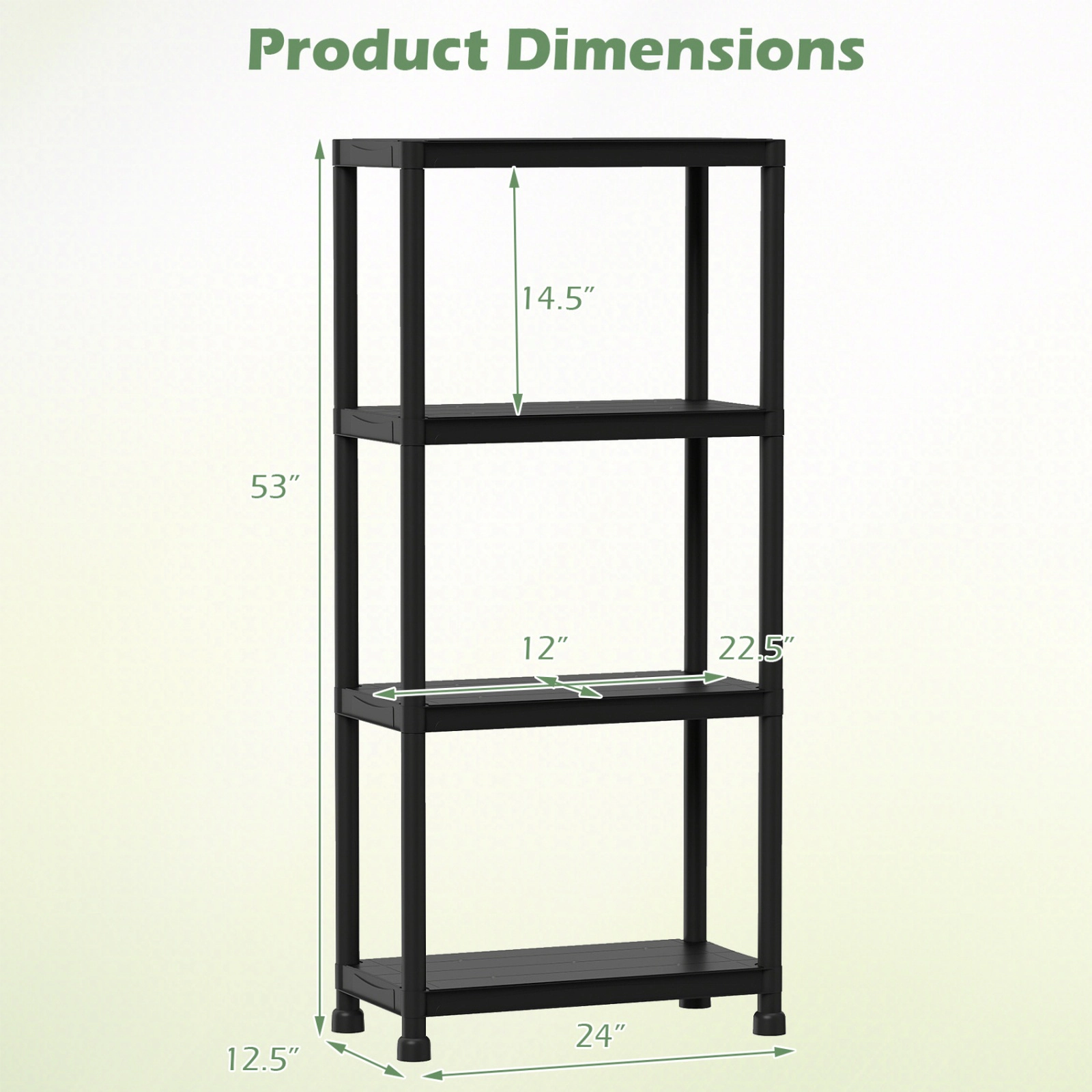 SUGIFT 4-Tier 300-lb Capacity Waterproof PP Plastic Storage Shelves with 14.5-in Shelf Clearance