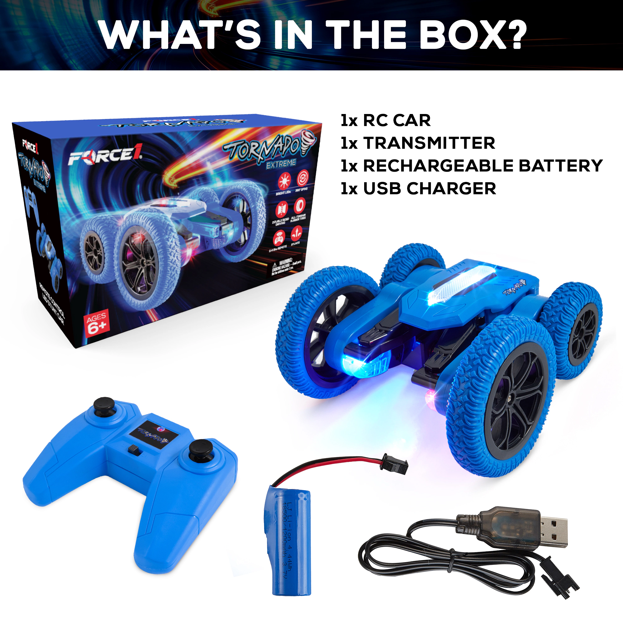 USA Toyz Blue Tornado Extreme RC Car off Road Rechargeable Toys Bright LEDs for Boys & Girls