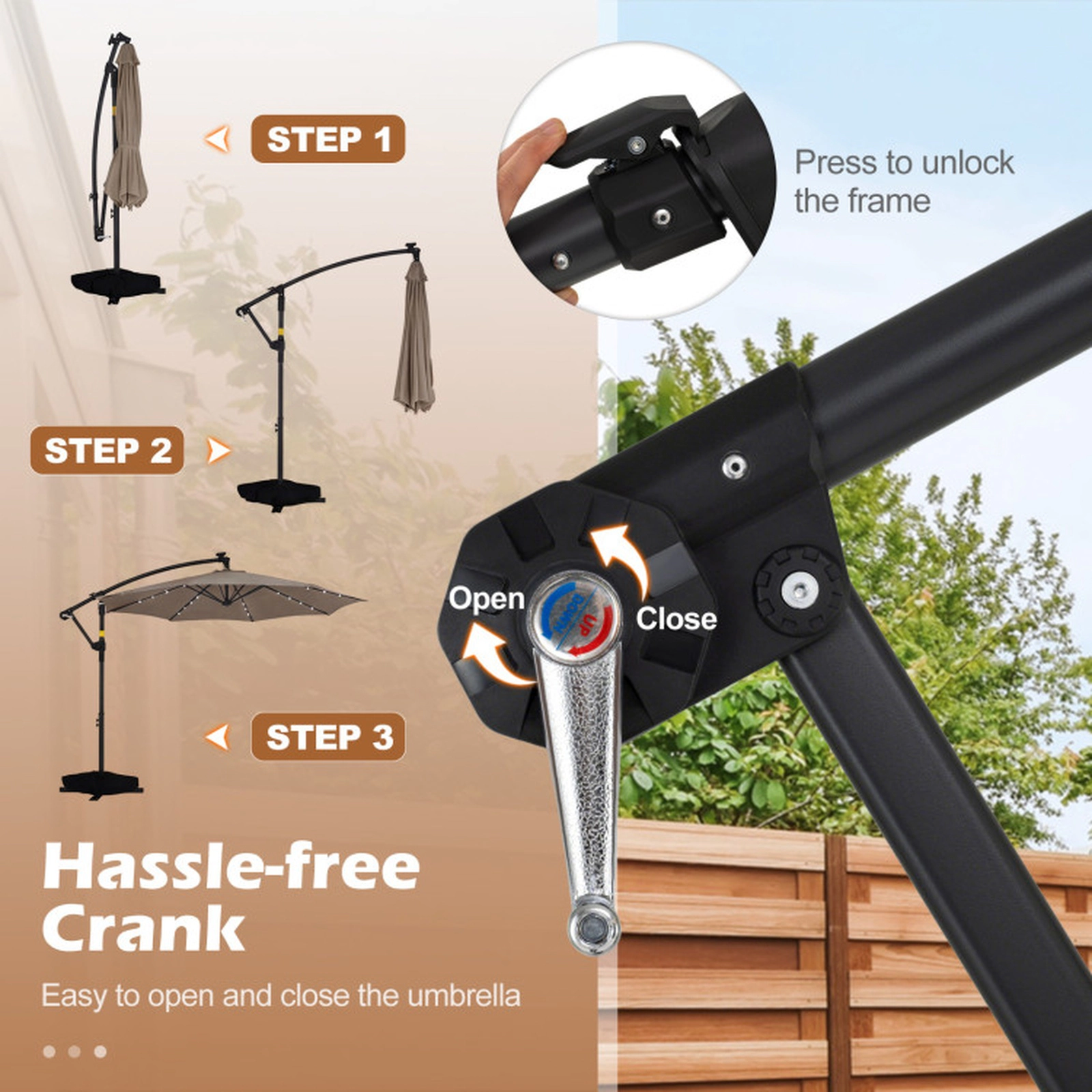 SUGIFT Weighted Cross Base 10 FT Solar LED Offset Cantilever Patio Umbrella