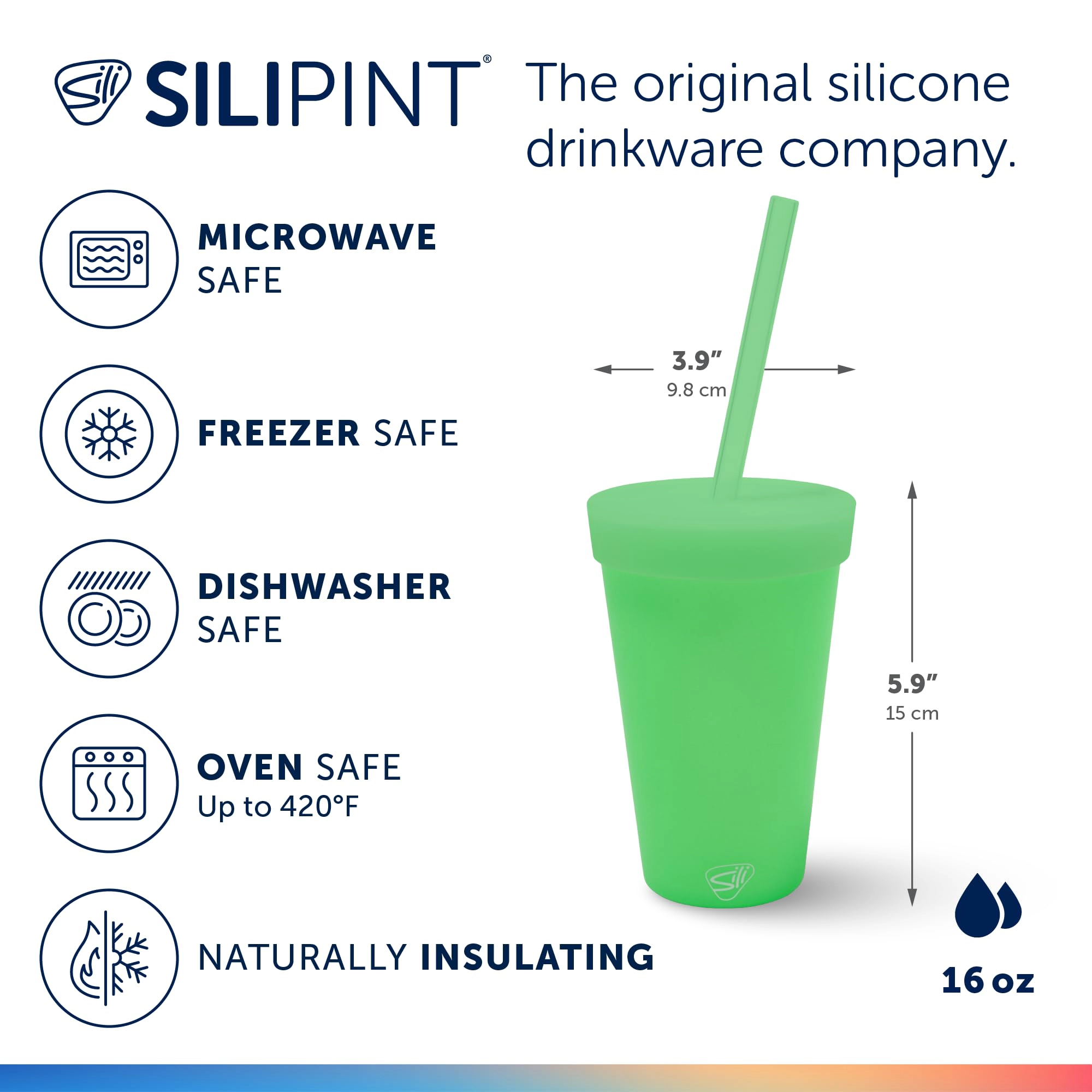 Silipint Silicone 16 oz Glow In The Dark Straw Tumbler