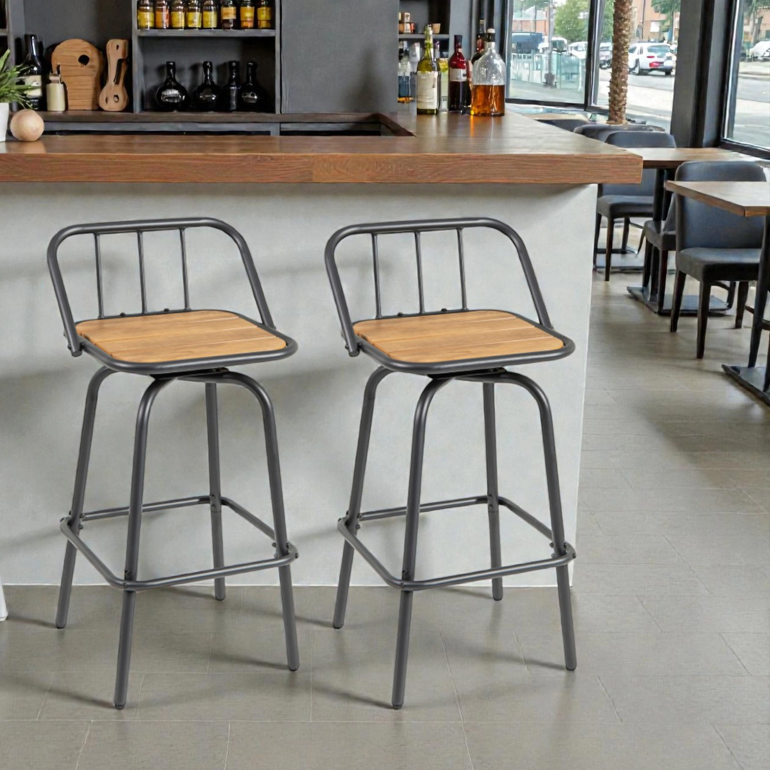 Hivvago Set of 2 Swivel Bar Stools with Backrest and Footrest 360° Rotation