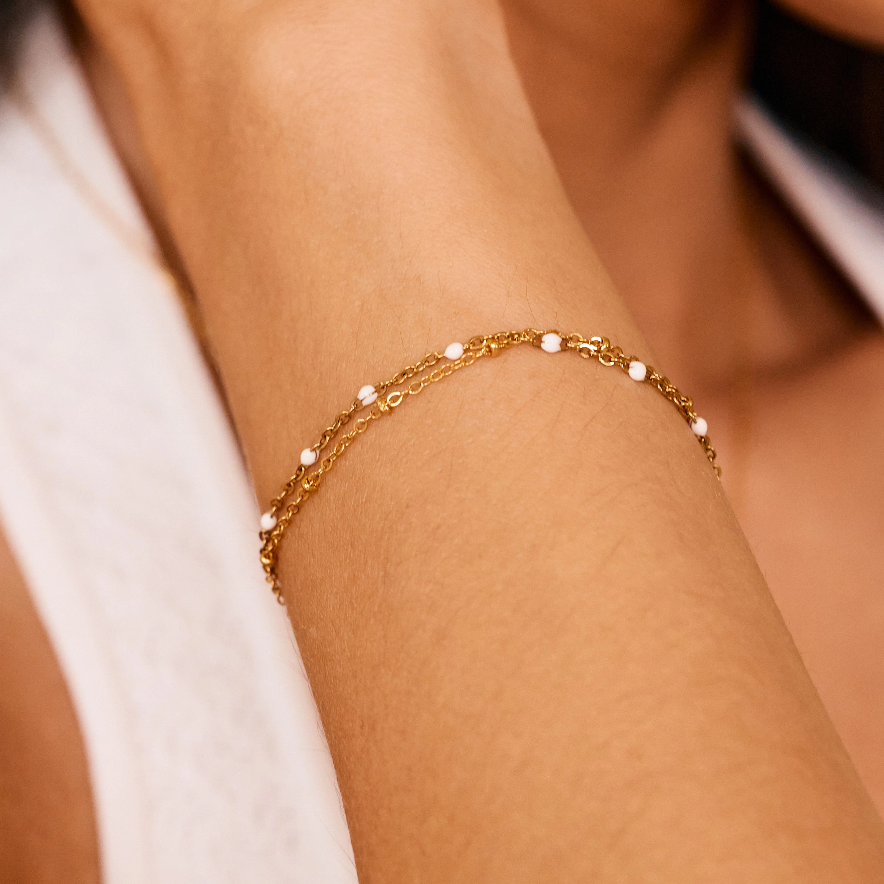 Mint & Lily Women's Dainty Double Chain Beaded Bracelet