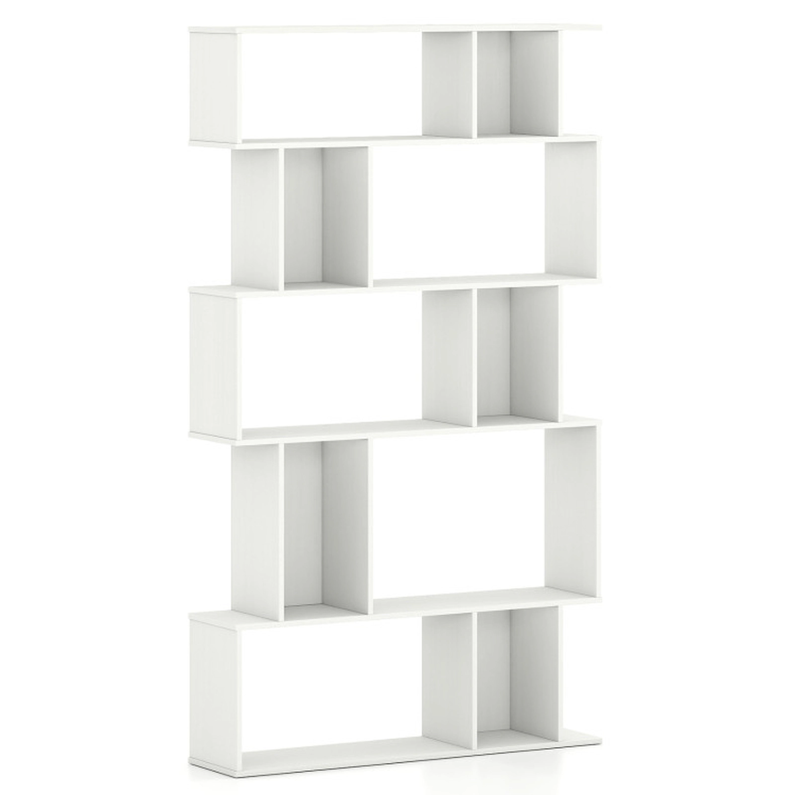 SUGIFT Set of 2 5-Tier 200-lb Capacity White 62-in Tall Geometric Bookshelf with Open and Closed Back Shelves