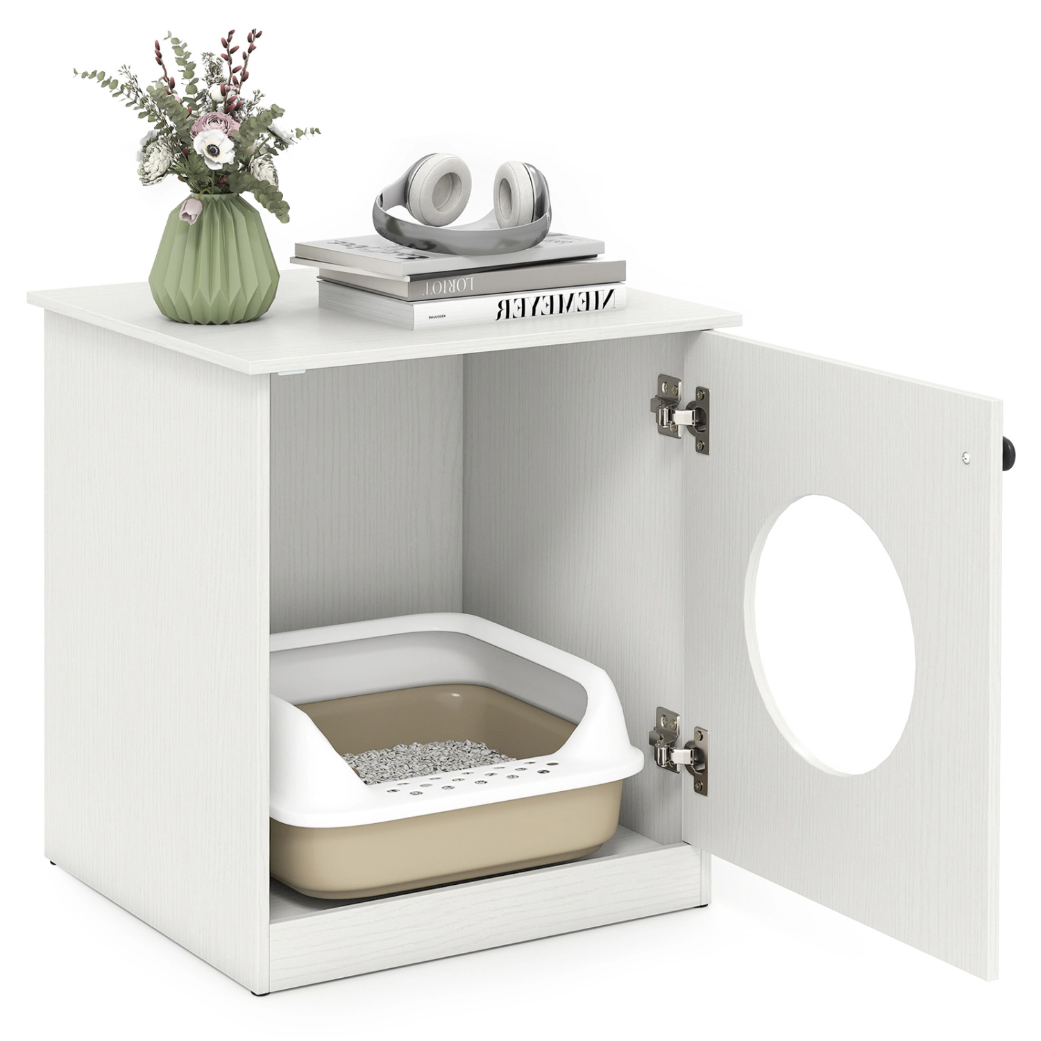 SUGIFT White Cat Litter Box Enclosure with Openable Door 20-in W 18.5-in D 22-in H 110-lb Tabletop Capacity