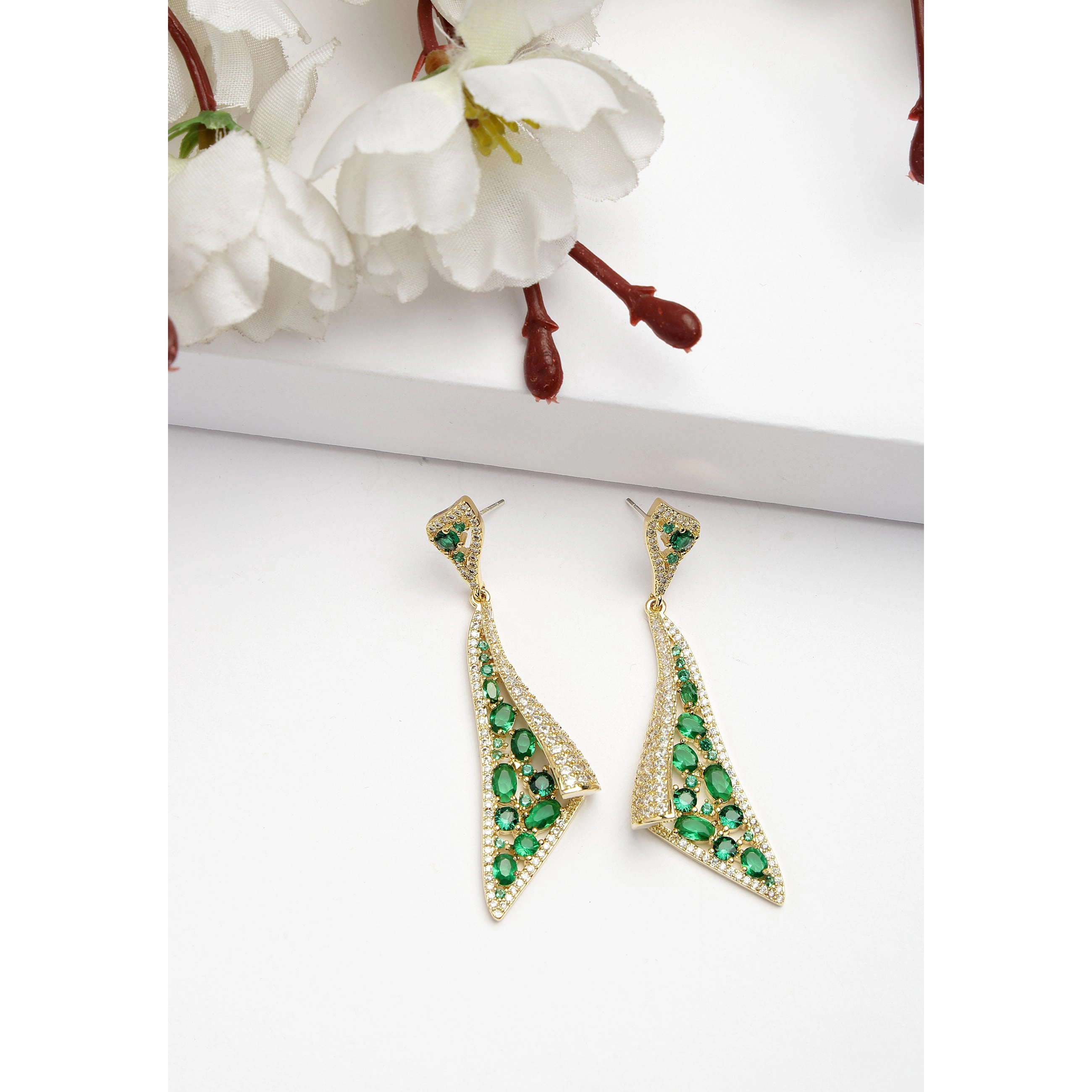 AGP PARIS Womens Diva Collection Zirconia Hollow Triangular Dangle Drop Earrings
