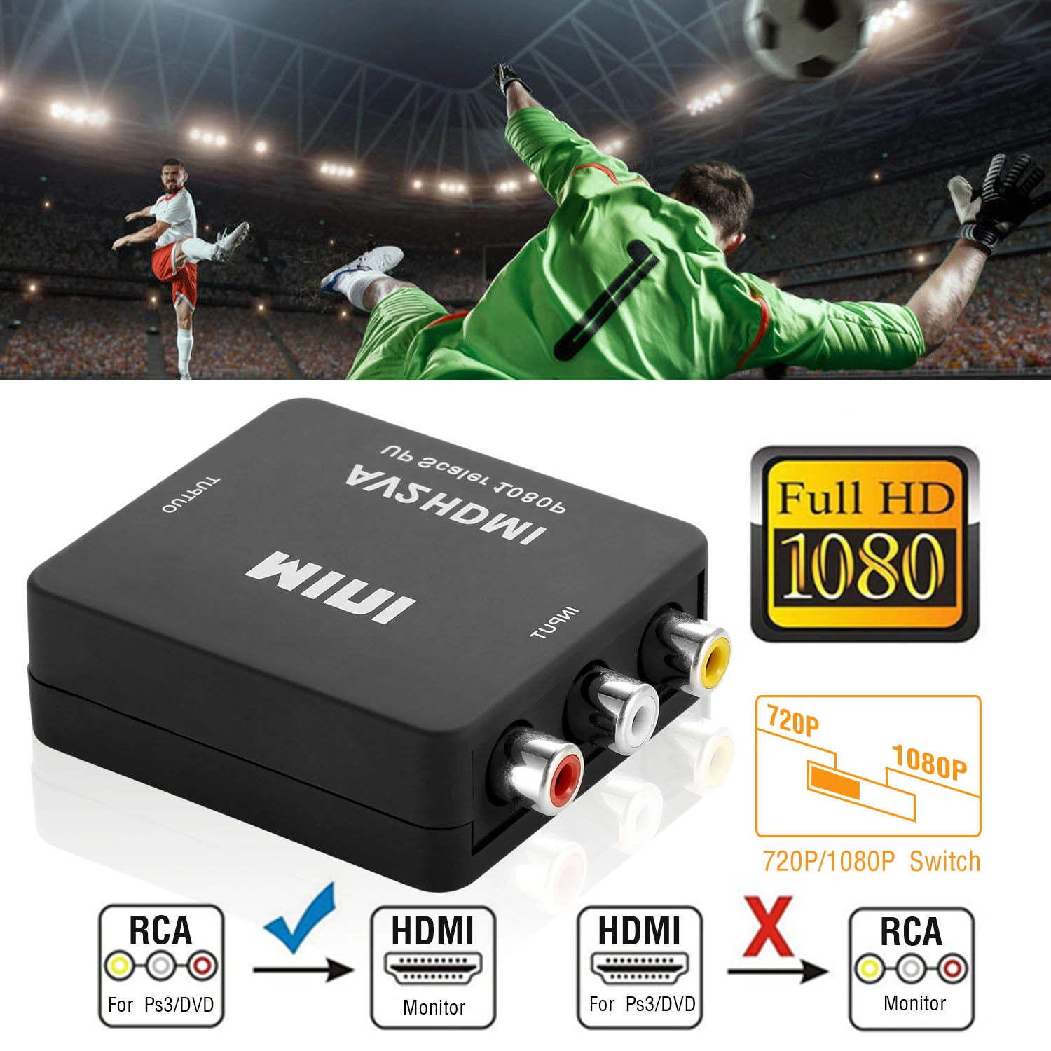 GBruno RCA To HDMI Converter 1080P AV Adapter