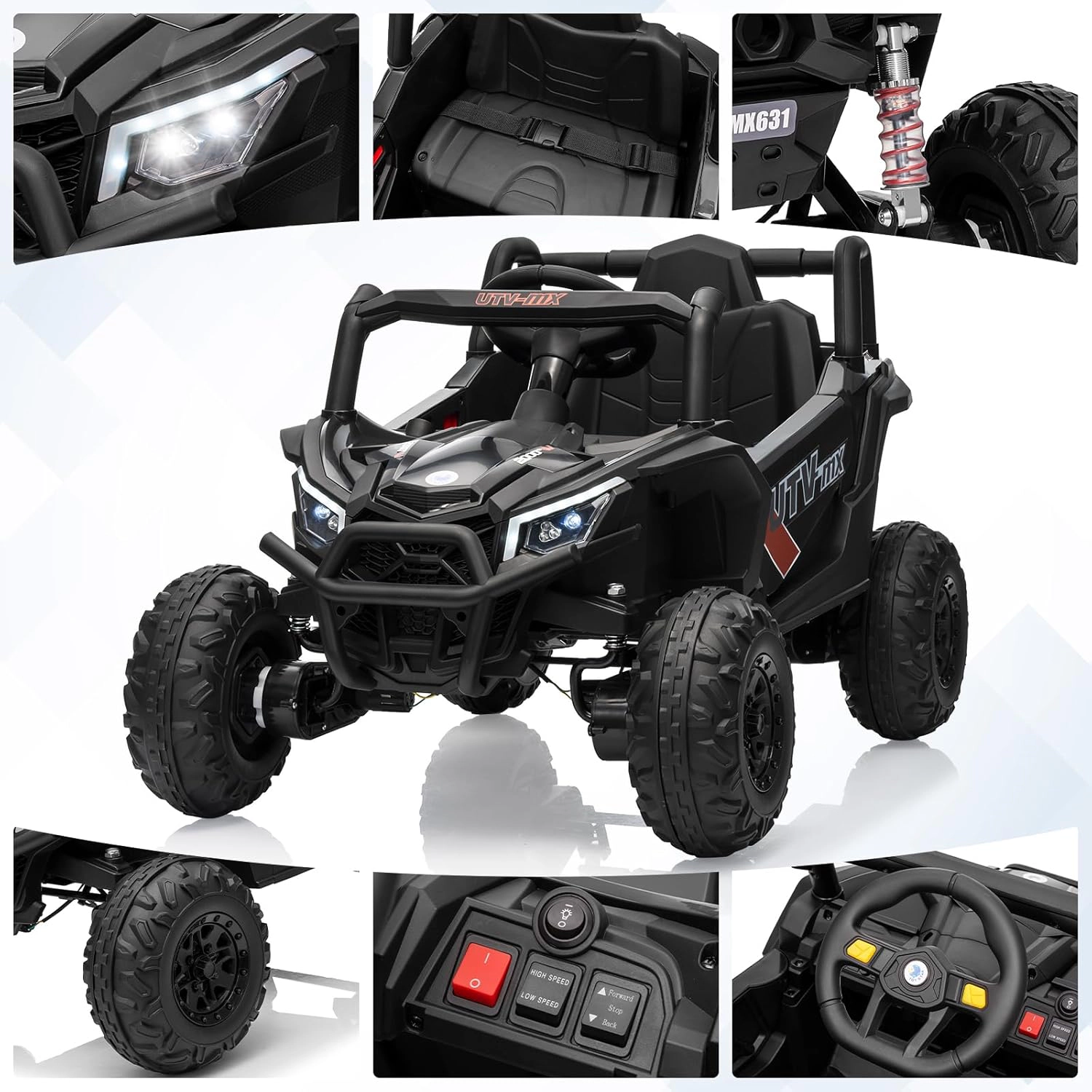 12V Kids Ride On UTV Truck with Remote, Switchable 4WD/2WD, Spring Suspension, EVA Tires, Bluetooth, Music & LED Lights
