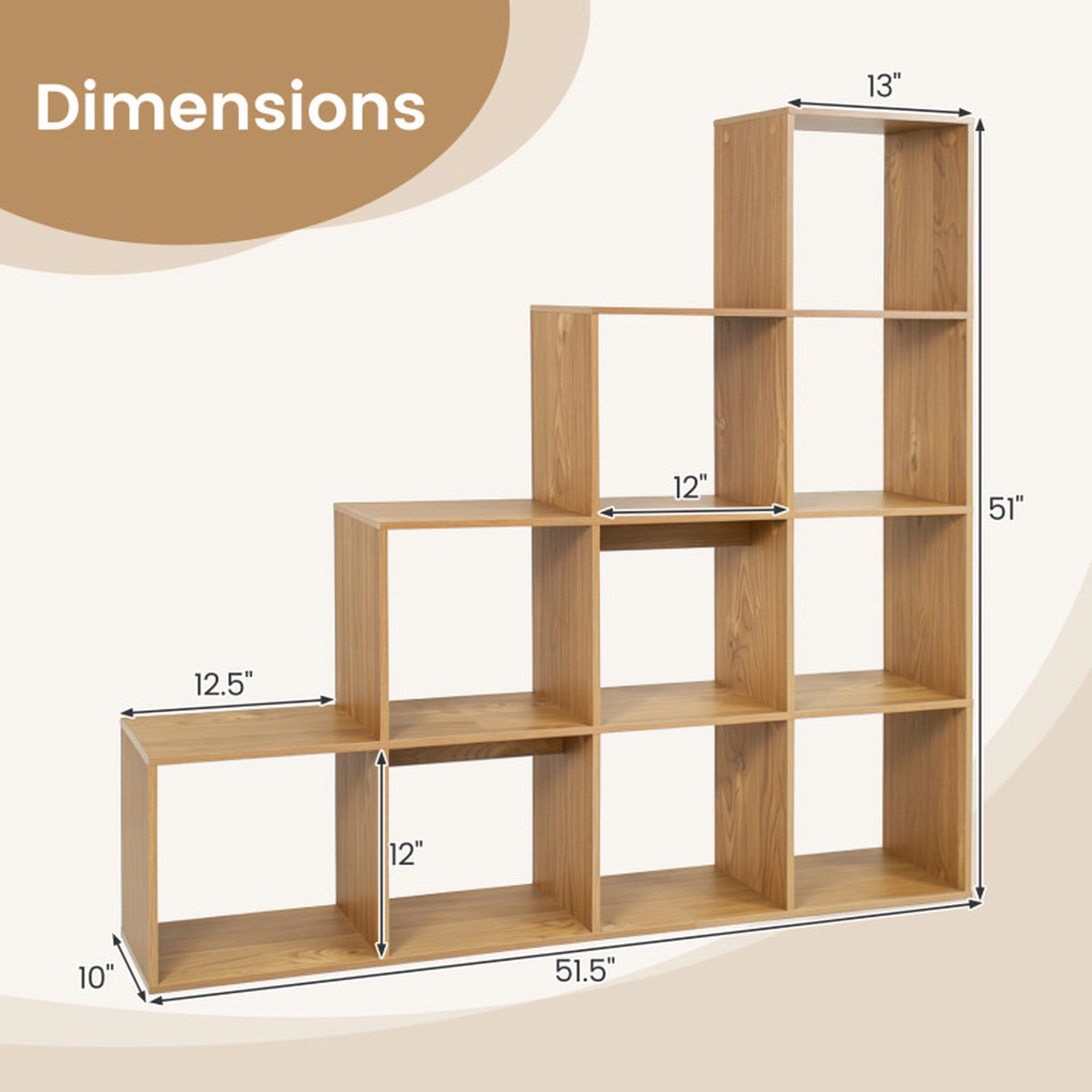 SUGIFT 4-Tier 10-Cube Engineered Wood Bookshelf with 25-lb Top Shelf and 15-lb Cube Capacity 51.5-in Tall White