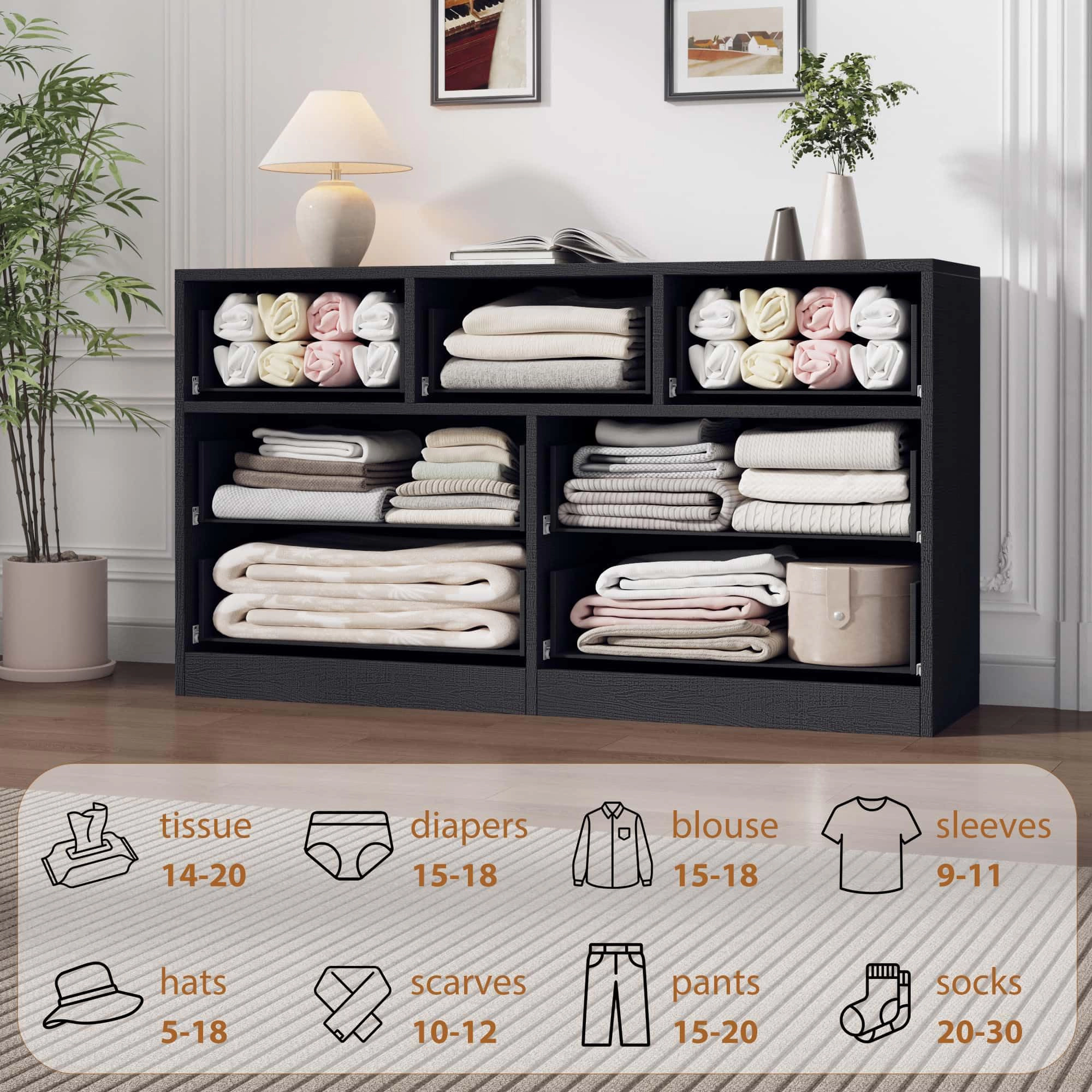 7 Drawer Dresser, Freestanding MDF Chest of Drawers with Storage Top and Anti-Tip Hardware for Bedroom