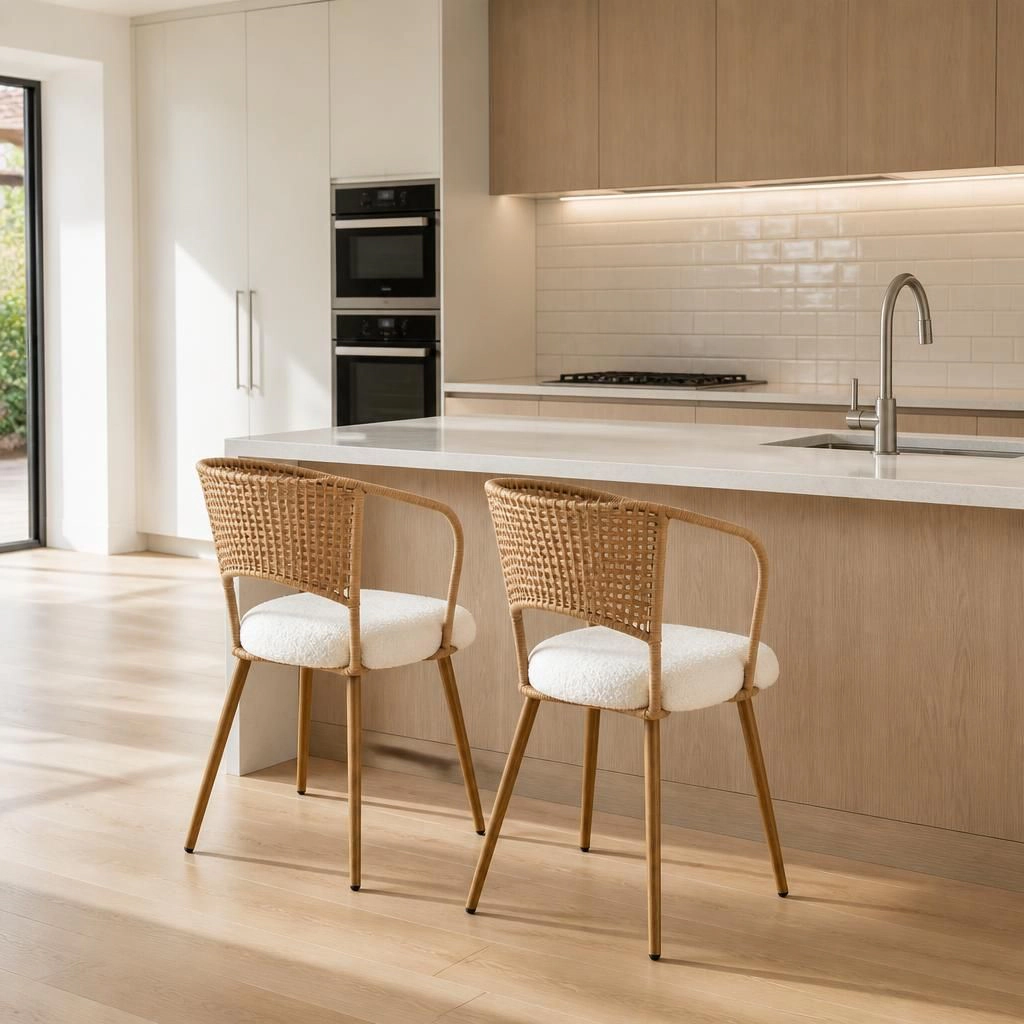 GOODSILO Sturdy Metal Frame Upholstered Woven Dining Seating Chair