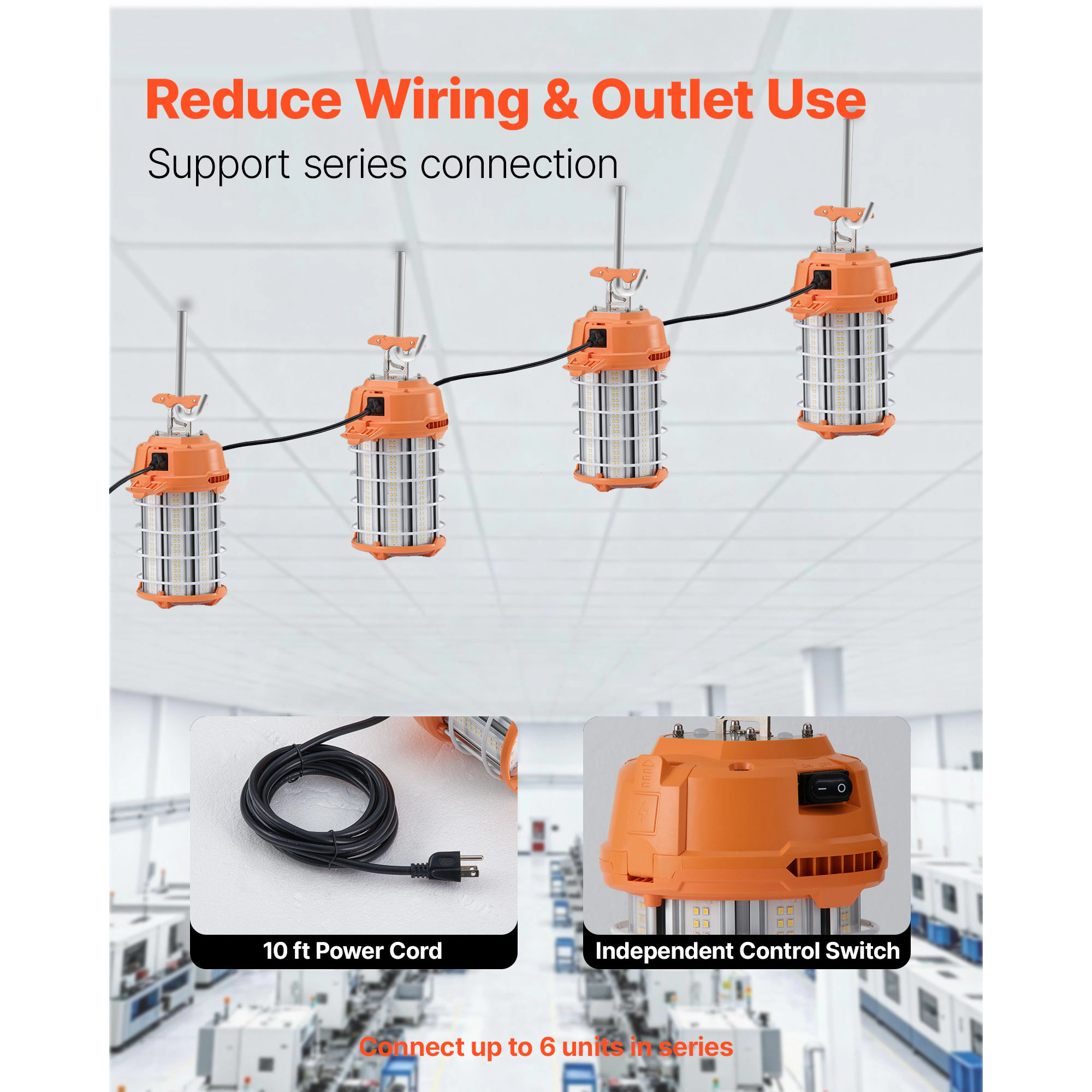 HONGGE LED Temporary Work Light, 5000K Durable & Water-Resistant, Linkable up to Units