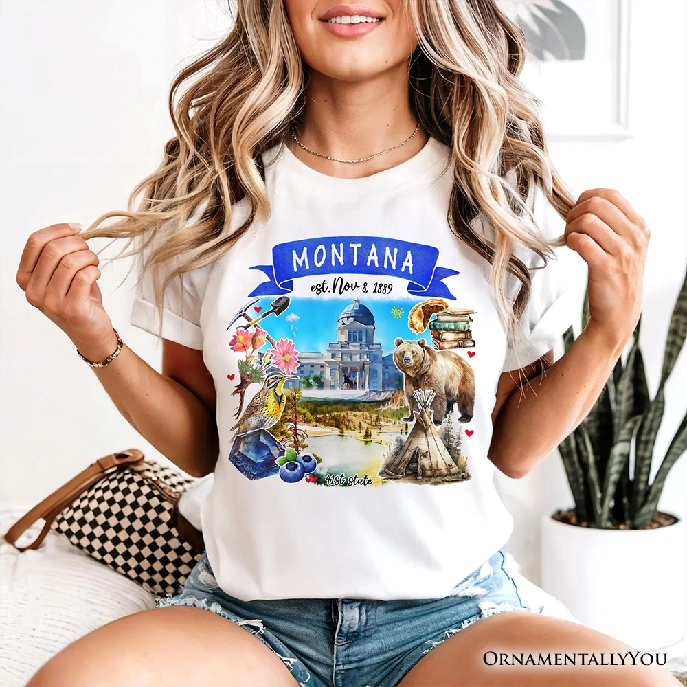 OrnamentallyYou Unisex Artistic Montana State Themes And Landmarks T-Shirt