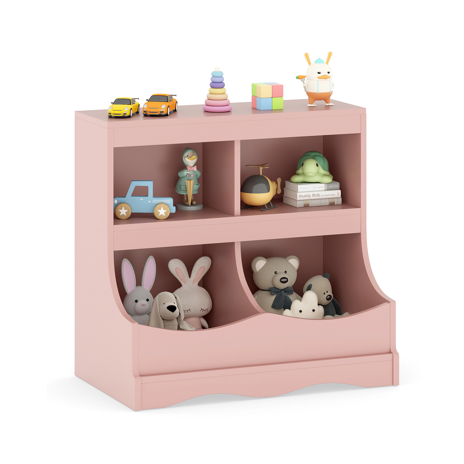 SUGIFT 4-Cubby Engineered Wood Toy Storage Organizer Kids Bookcase 132-lb Capacity Pink