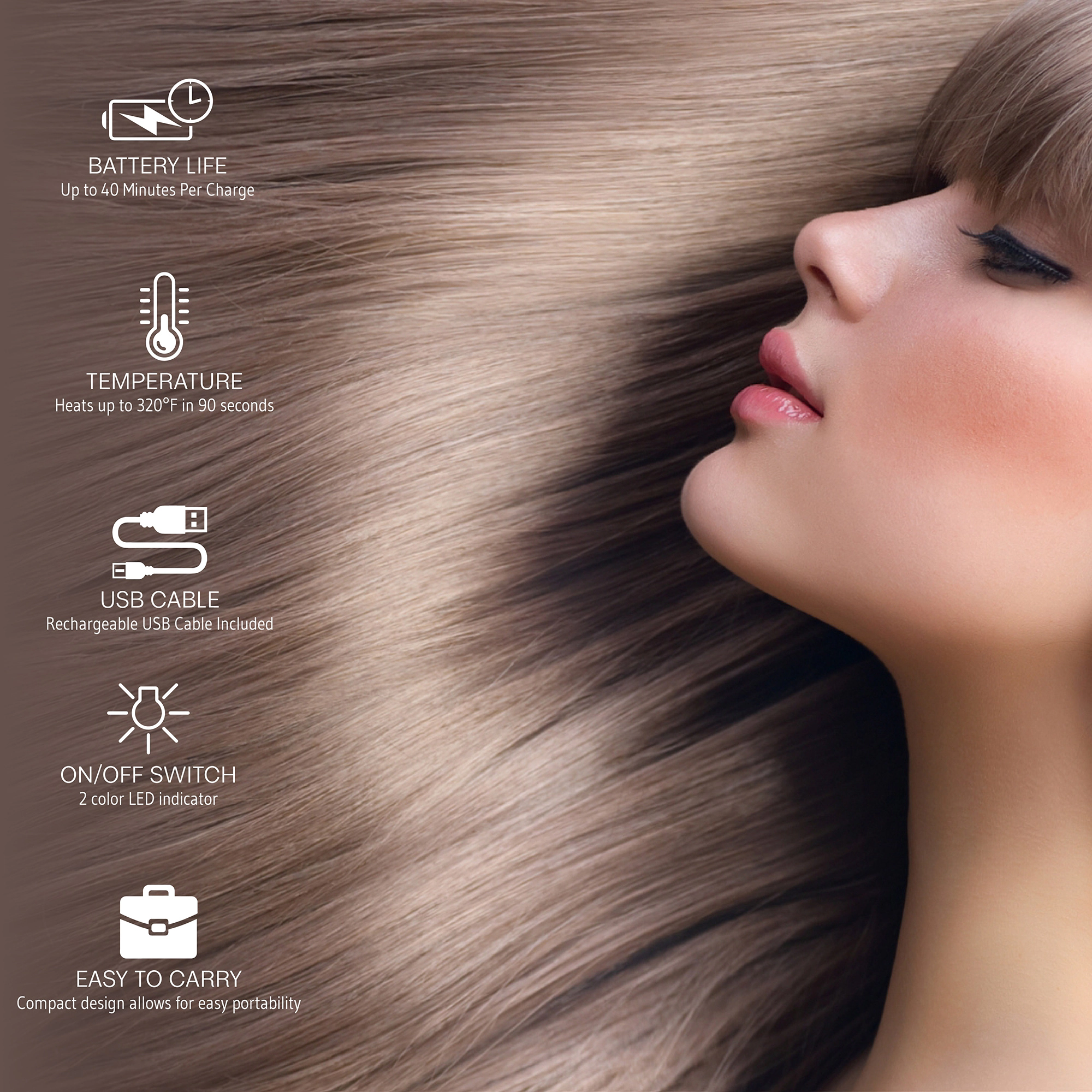 Pursonic Women's USB Rechargeable Cordless Hair Straightener