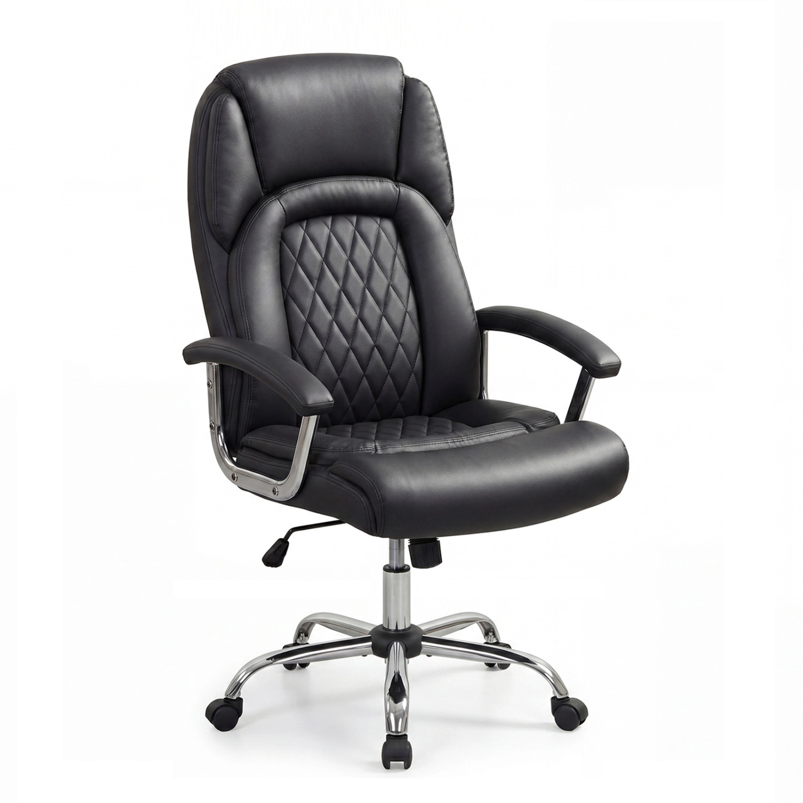 SUGIFT Big and Tall Black Faux Leather Office Chair with Lockable Rocking Backrest