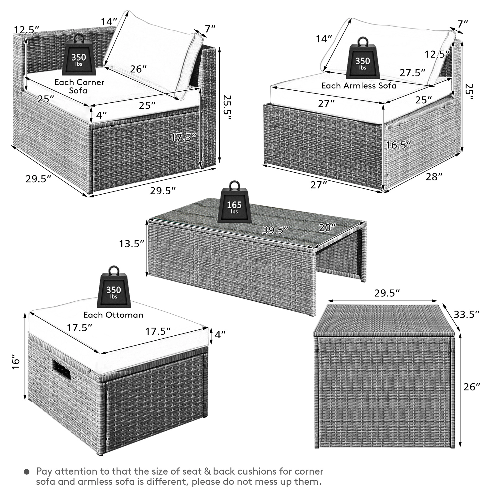 SUGIFT Black Storage Box Waterproof Cover and Cushions 8-Piece Patio Rattan Sectional Set