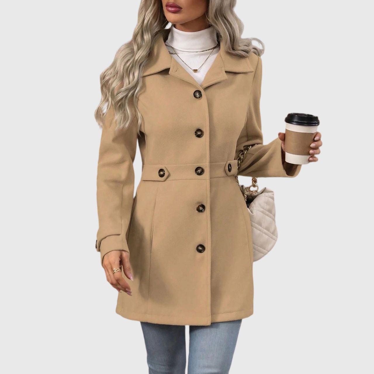 YesFashion Women's Single Breasted Pea Coat Notched Lapel Winter Fall Trendy Casual Overcoat