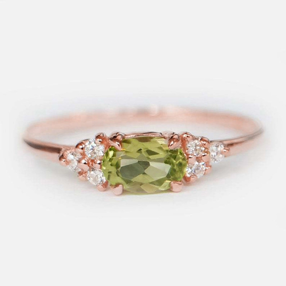 Classic Oval Cut Center Stone with Side Accents Minimalist Stackable Ring