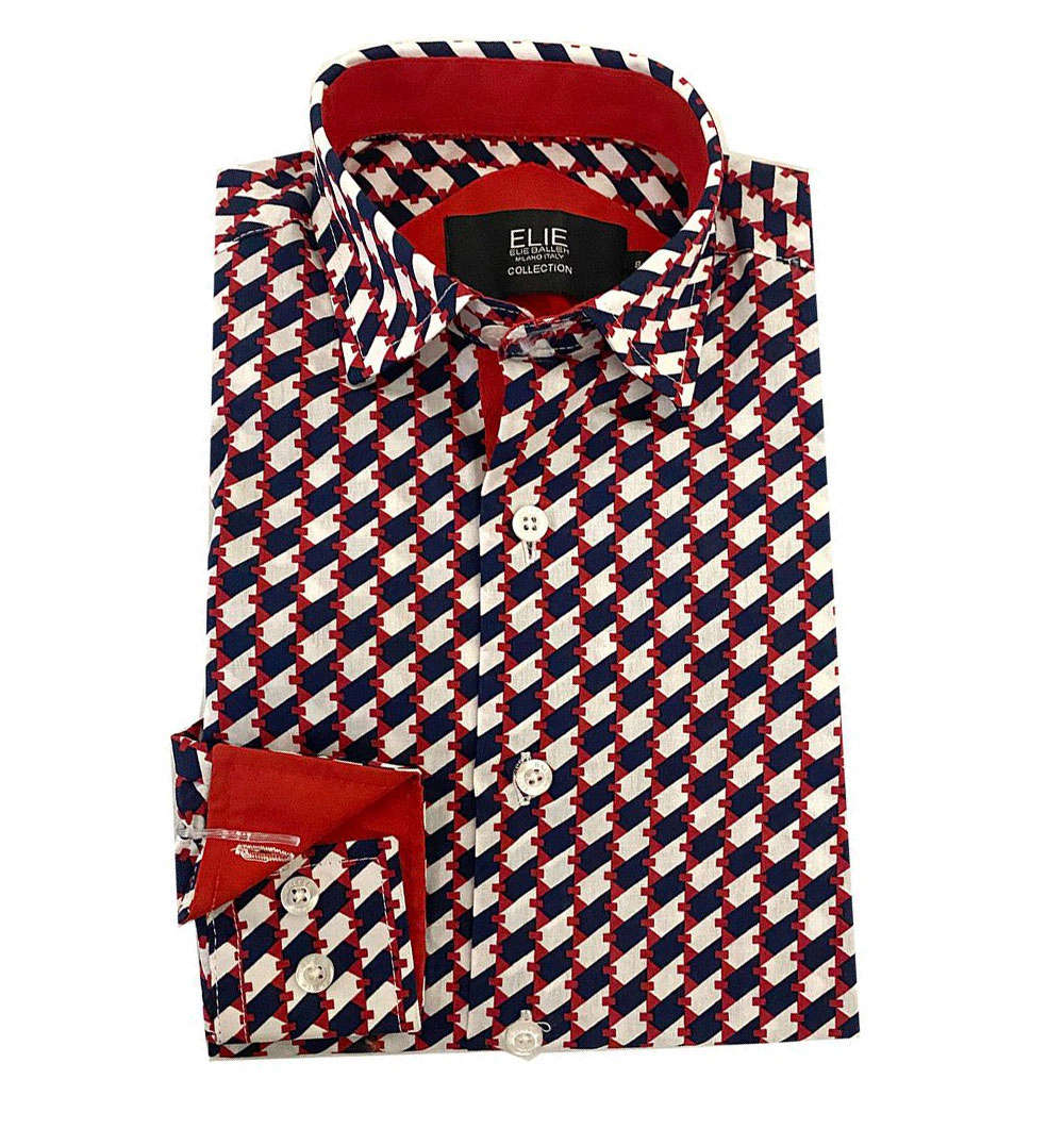 Elie Balleh Boys Slim Fit Geometric Shirt