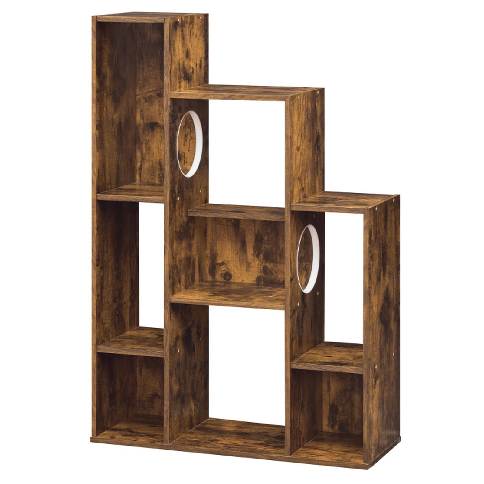 SUGIFT 46-in Cat Tree Bookshelf with 2 Round Hideaway Holes Stepped Climbing Levels and 8 Shelves